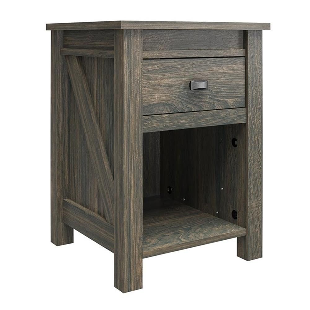 BOWERY HILL Weathered Oak Nightstand with 1 Drawer - Compact Bedside Table for Small Spaces, Bedroom Furniture with Storage