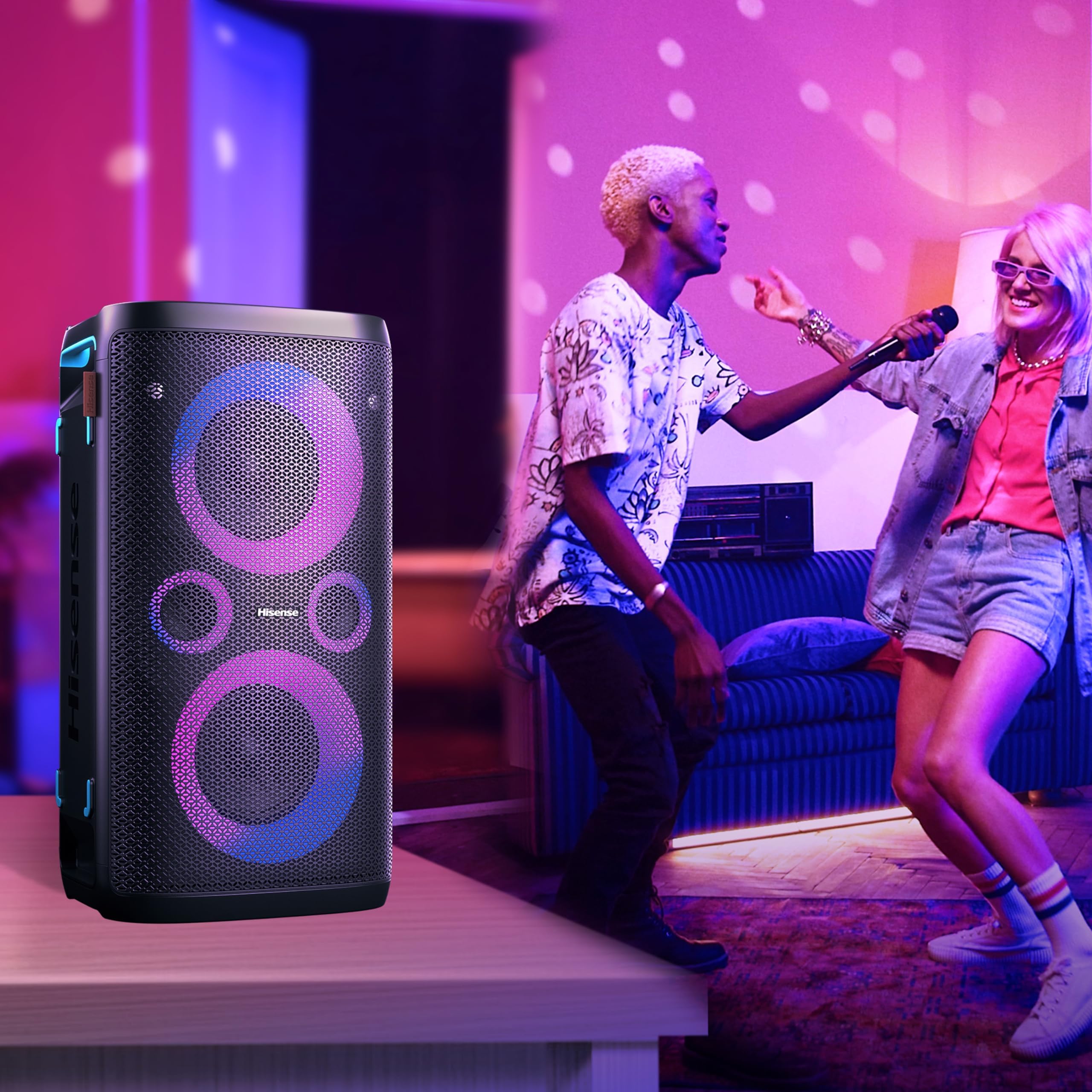 Hisense HP100 Wireless Party Speaker with Subwoofer - 300W 2.0CH Bluetooth 5.0, IPX4 Waterproof, 15-Hour Battery for Outdoor/Indoor DJ, Karaoke & Events - Perfect for Backyard BBQs, Pool Parties & Home Entertainment