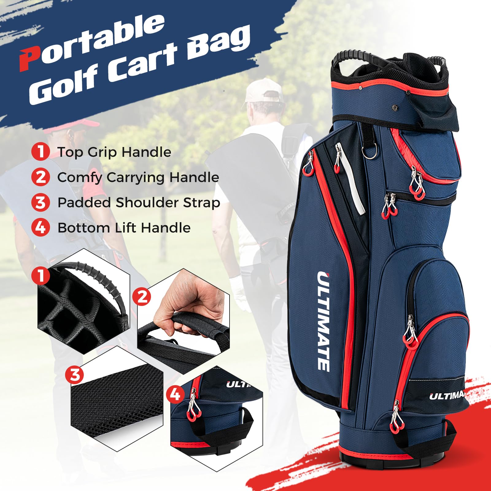 **Goplus 14-Way Divider Golf Cart Bag – Lightweight & Portable Golf Club Organizer with 8 Zippered Pockets, Cooler Bag, Rain Hood & Shoulder Strap – Ideal for Men & Women Golfers – Perfect for Tournaments, Driving Range & Weekend Golf Outings**