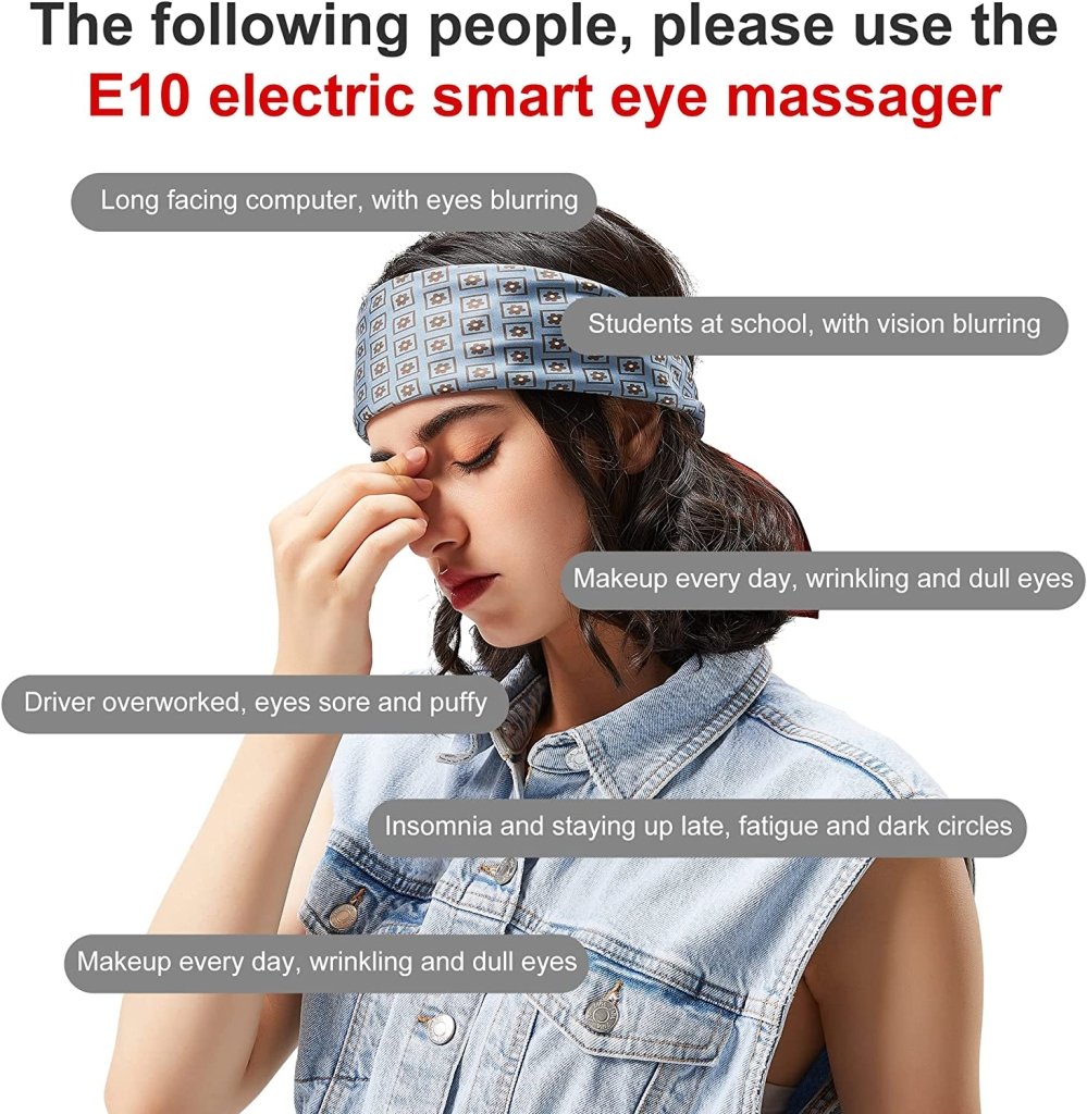 E10 Electric Smart Eye Massager with Heating System - Relieve Eye Strain & Fatigue - Perfect for Office Workers, Gamers & Travelers