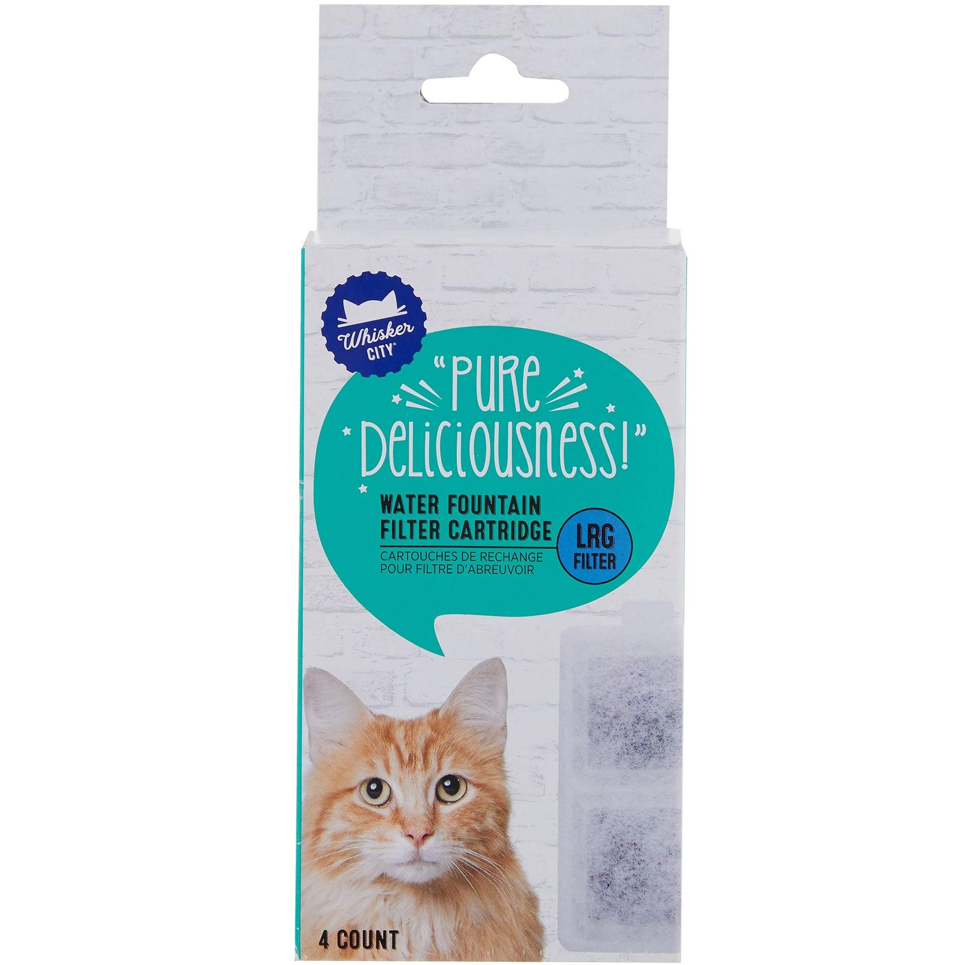 Whisker City Large Water Fountain Filter Cartridges - 4 Pack Replacement for Cat & Dog Fountains | Keeps Water Clean & Fresh for Pets | Ideal for Home, Office, or Travel Use