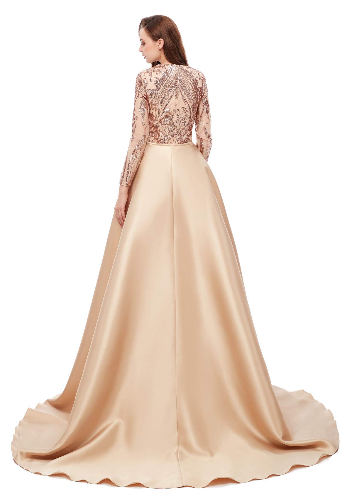 Elegant Women's Long Sleeve Sequin Mermaid Evening Dress with Detachable Train - Formal Party Gown for Prom, Wedding, Red Carpet & Special Occasions