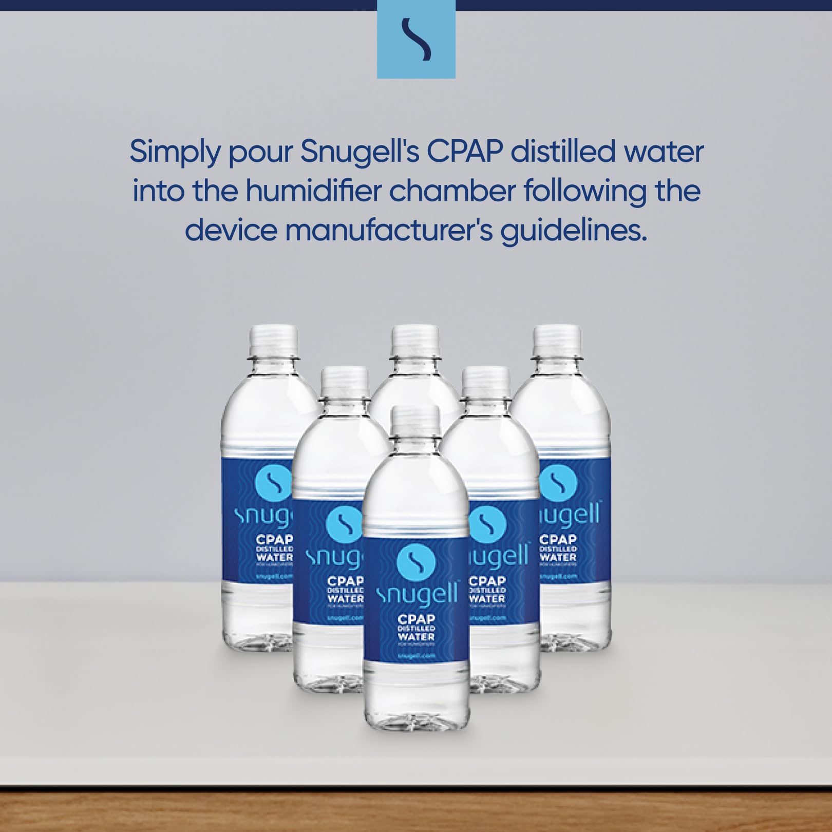 Snugell Distilled Water for CPAP Machines - 6-Pack of 16.9 oz Travel Size Bottles (15 Days Supply) - Clean, Multi-Use, BPA-Free, Made in USA - Perfect for CPAP Therapy, Humidifiers, Travel & Home Use