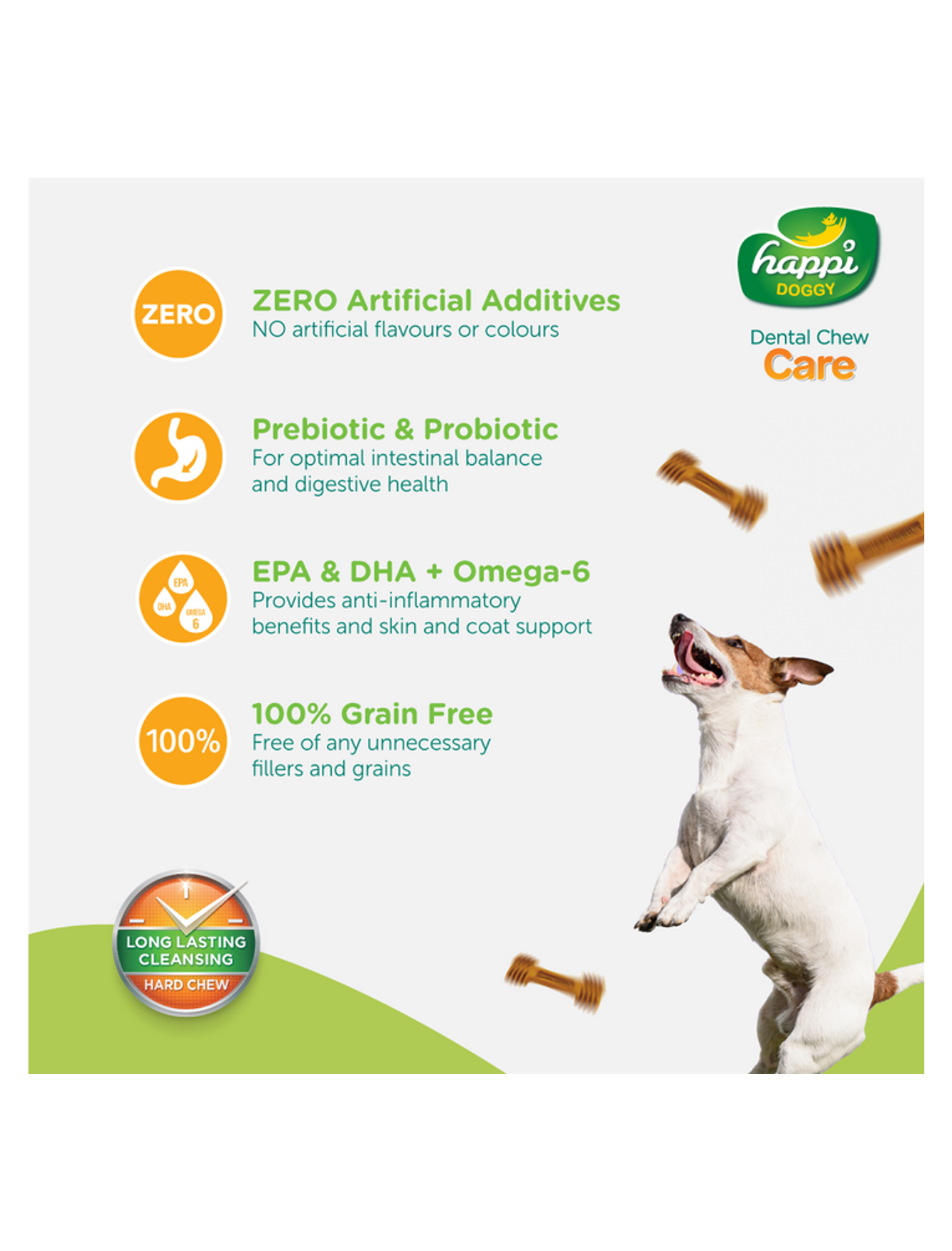 Happi Doggy Dental Chew Treats for Dogs - Honey & Coconut Oil Flavor - Skin & Coat Support - 150g (2 Size Options) - Perfect for Teeth Cleaning and Healthy Coat Maintenance