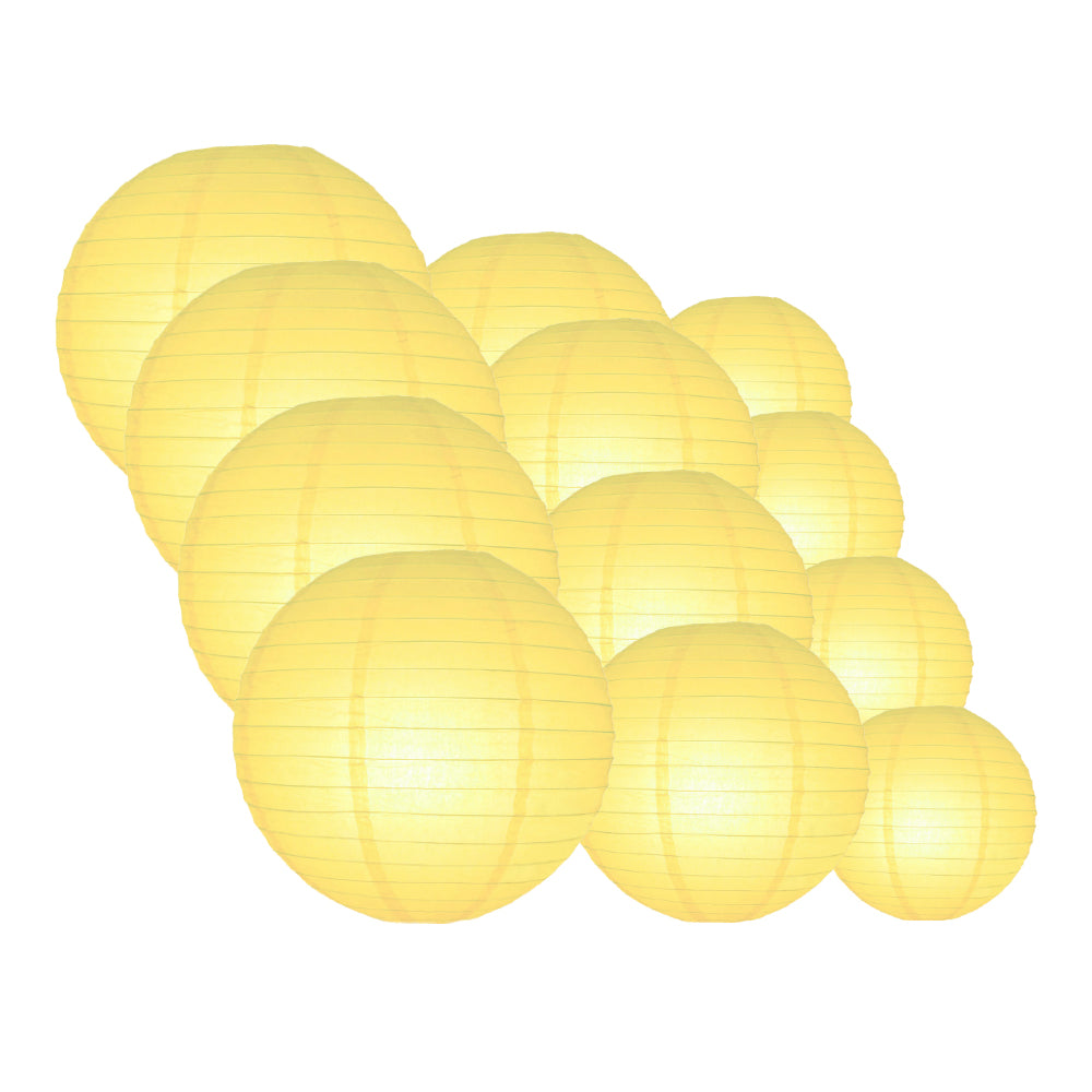 12-Piece Lemon Yellow Chiffon Paper Lantern Set - Chinese Hanging Decorations for Weddings, Parties & Events (12/10/8 Inch) - Perfect for Indoor/Outdoor Celebrations, Baby Showers & Home Decor