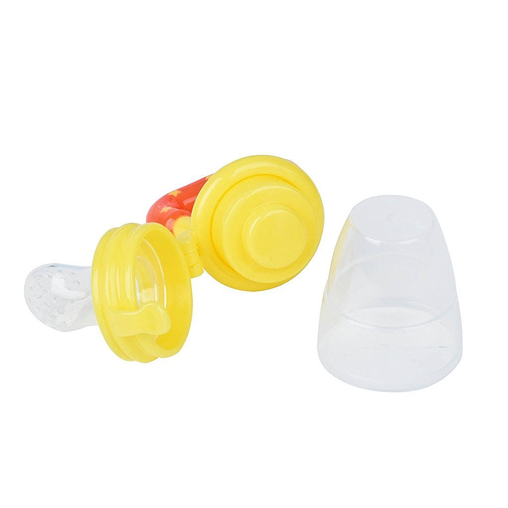Tinny Tots Silicone Baby Food Feeder with Fruit Pouch & Teething Relief - BPA-Free Infant Soother (Yellow) | Perfect for Teething Babies & Introducing Solid Foods Safely