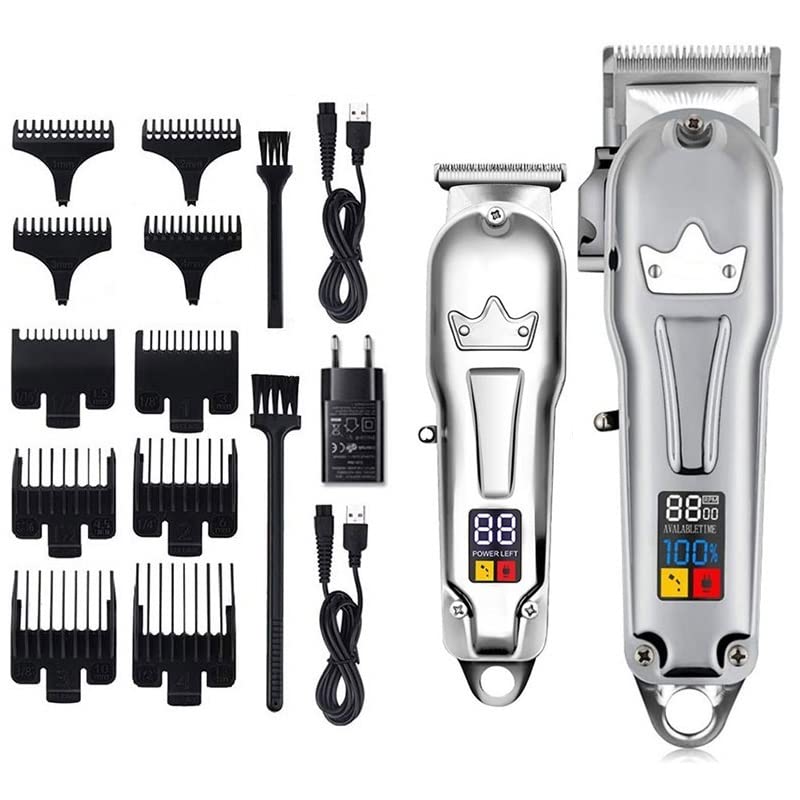 Professional Hair Clipper & Trimmer Set - Full Metal Rechargeable Electric Hair Cutting Kit for Men, Beard & Barber Use at Home or Salon (Color: SET)