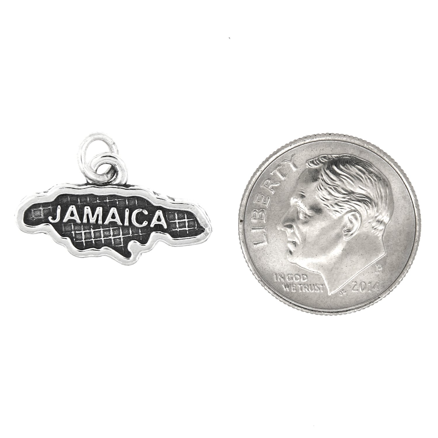 LGU Sterling Silver Oxidized Jamaica Map Travel Charm Pendant - Perfect for Travel Lovers, Souvenir Collectors & Caribbean Inspired Jewelry Gifts