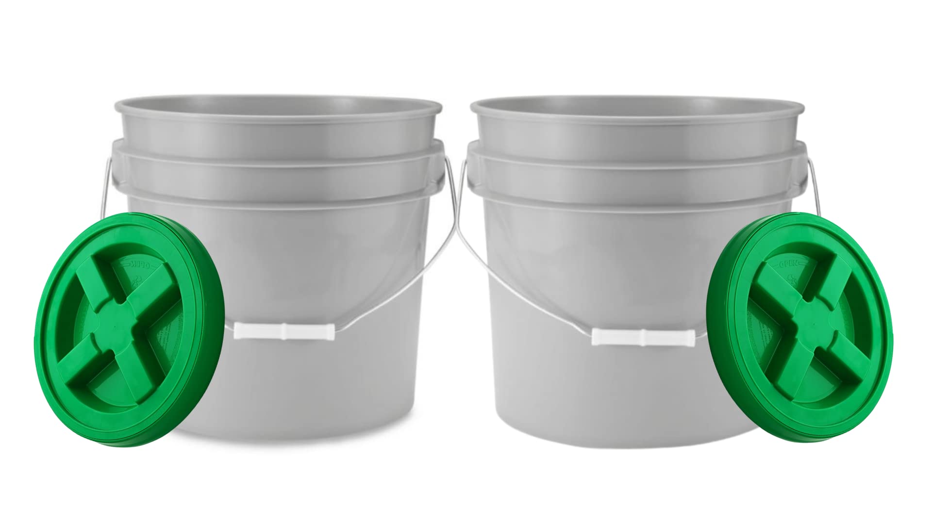 House Naturals 4-Pack 3.5 Gallon BPA-Free Food Grade Buckets with Airtight Lids - Grey Plastic Pails for Food Storage, Fermentation, Home Brewing & Gardening - Made in USA