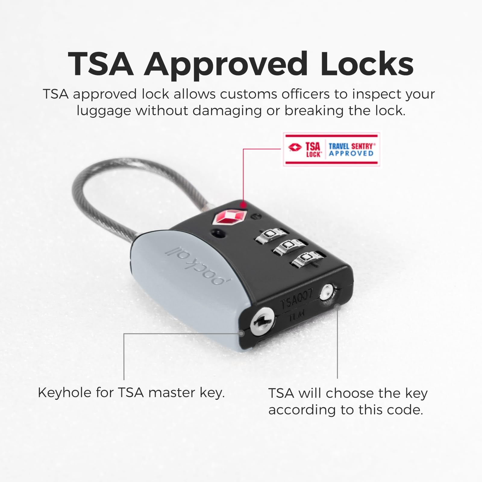 TSA Approved 3-Digit Combination Cable Luggage Locks - Secure Travel Padlocks for Suitcases, Backpacks & Bags - Durable Alloy Body Travel Accessories (1 Pack, Grey) - Perfect for Airports, Hotels & Student Dorms