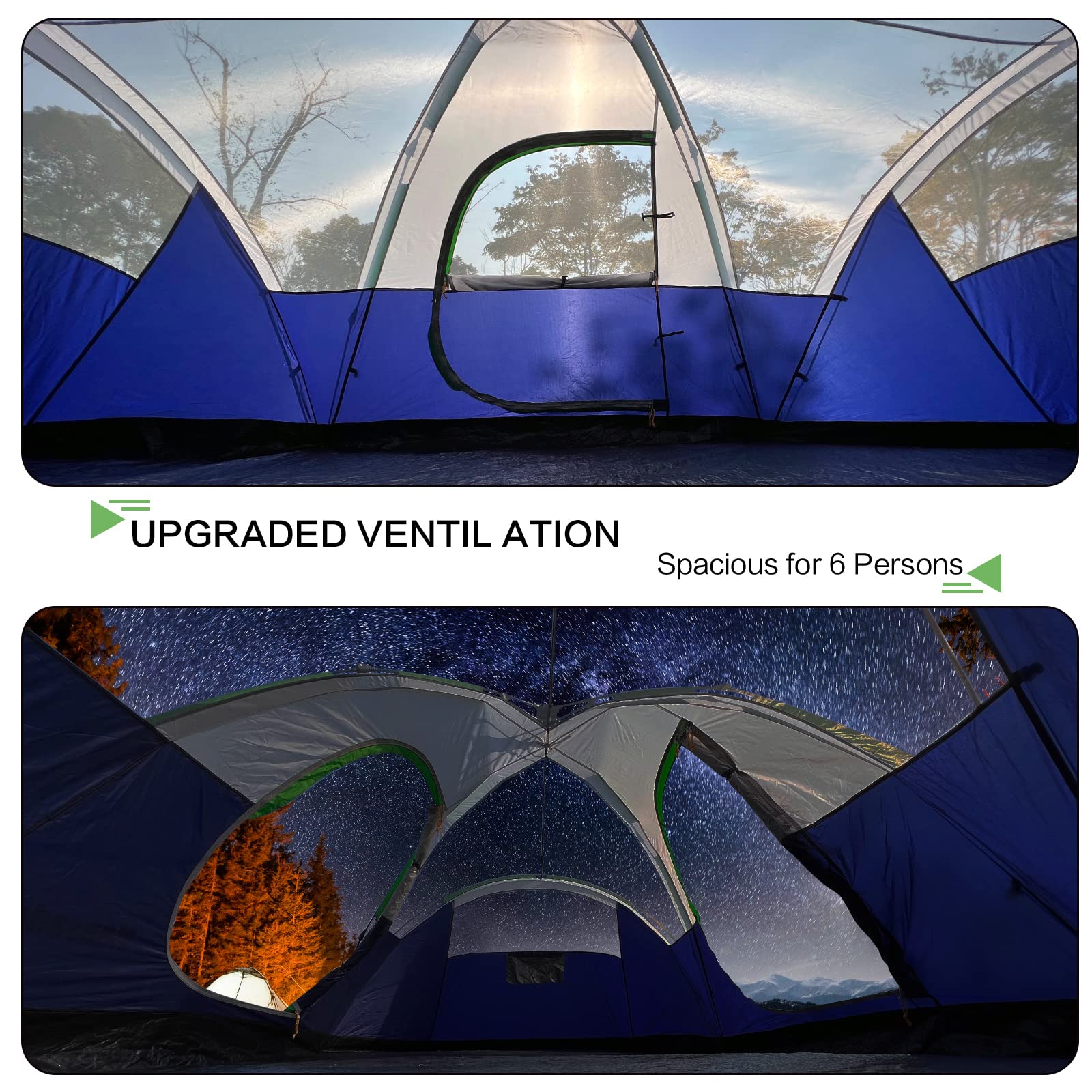 6 Person Family Camping Tent - Waterproof Windproof Outdoor Tent with Top Rainfly - Easy Setup Pop Up Tent for Camping, Hiking & Travel - Perfect for Family Adventures, Backpacking Trips & Outdoor Exploration