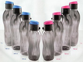 Premium Tupperware Black Family Collection Flip-Top Water Bottles - 6 Pack, 750ml (24oz) BPA-Free Leakproof Sports Bottles for Gym, Hiking, School & Office Hydration