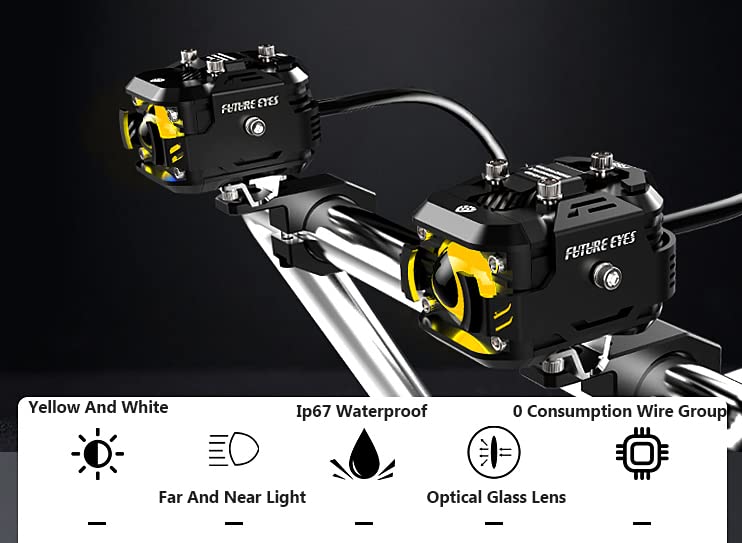 6500LM Motorcycle LED Fog Lights - High White & Low Yellow Auxiliary Driving Bulbs with Wired Controller Switch & Flashing Lens (2 Pack) - Perfect for Night Riding, Off-Road Adventures & Emergency Lighting
