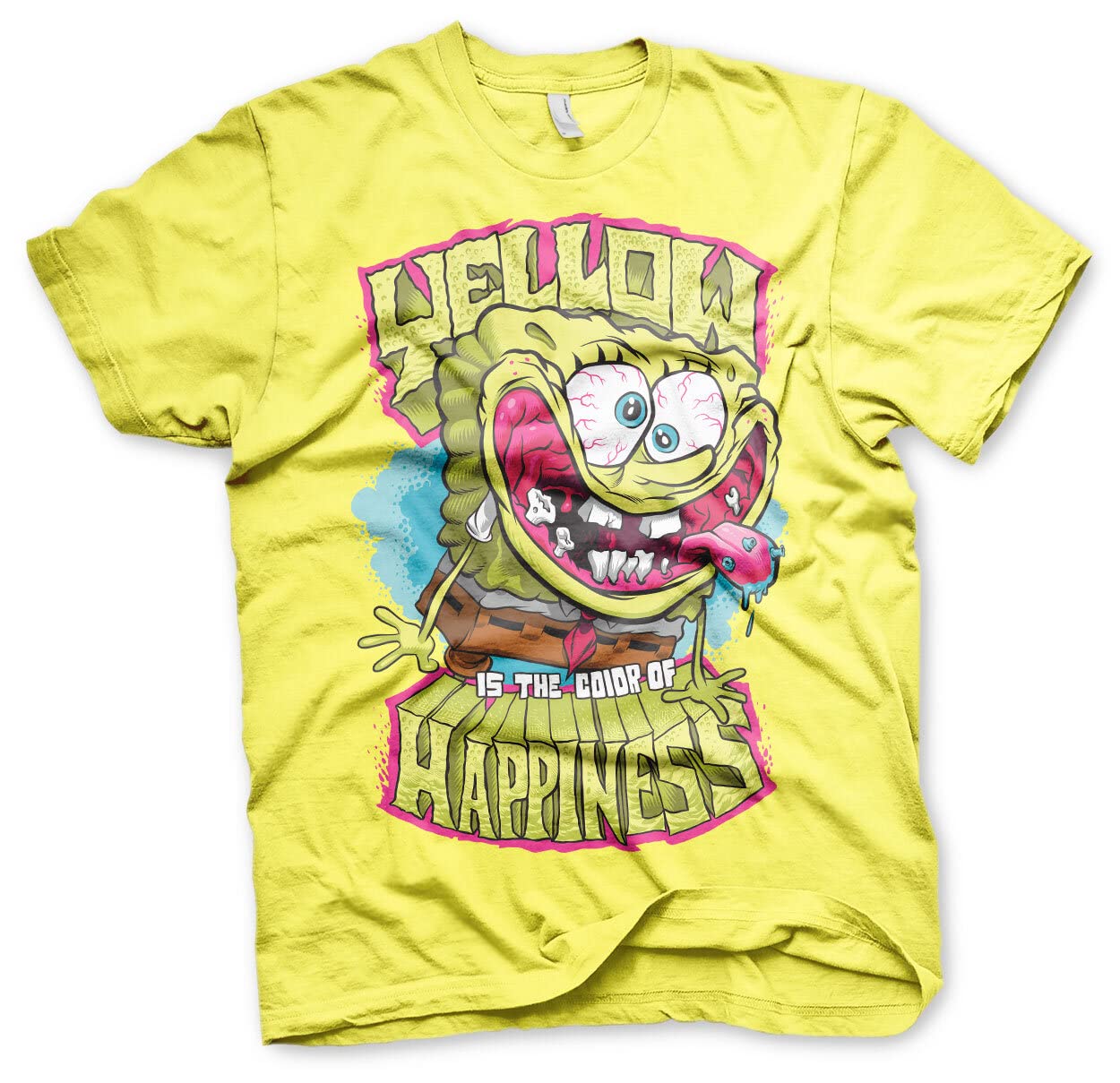 Official SpongeBob SquarePants Yellow Happiness Men's T-Shirt - Soft Cotton Cartoon Graphic Tee for Casual Wear, Gifts & Fan Collections (Medium, Yellow)