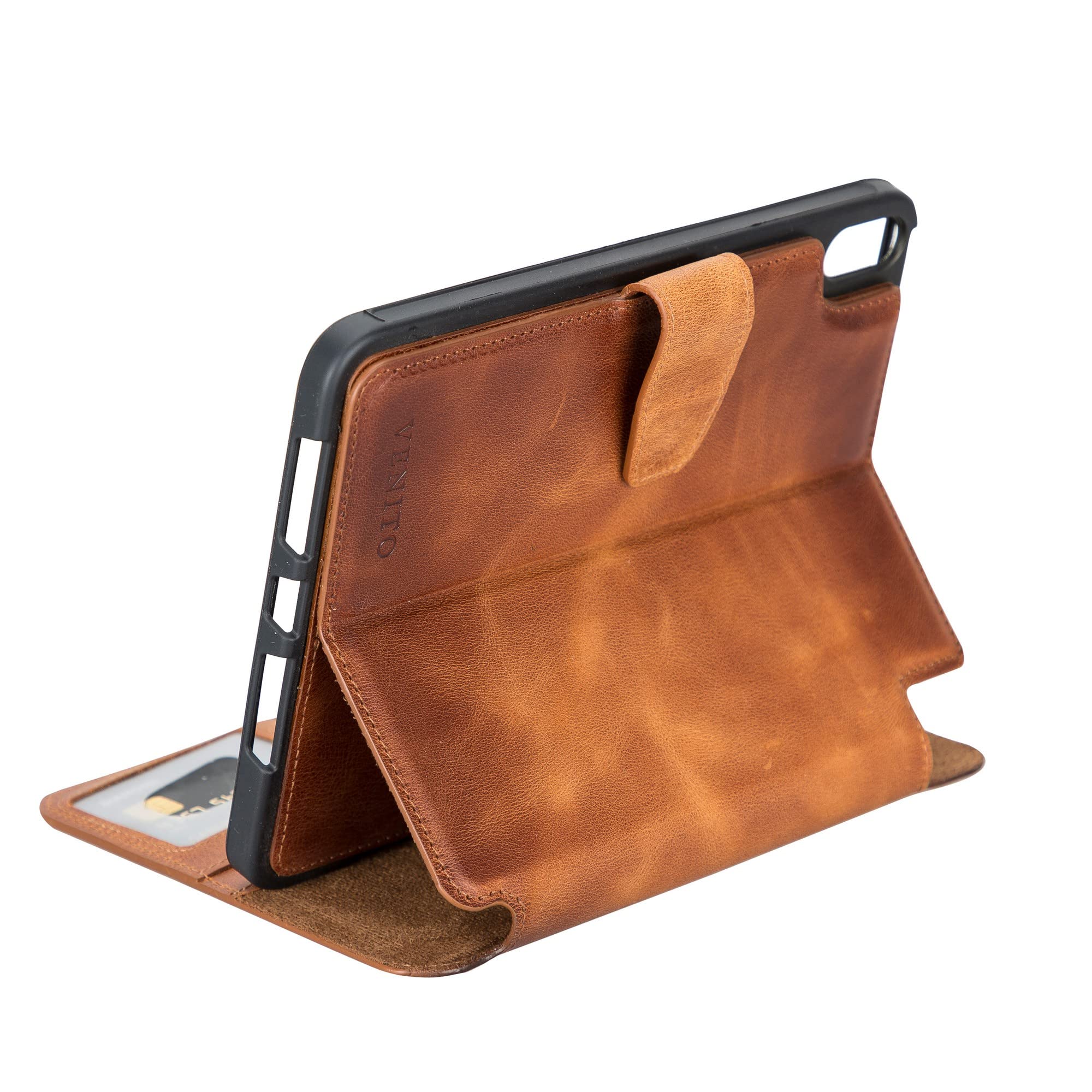 Premium Handmade Leather iPad Mini 6th Gen Case (2021) - Venito Parma Magic Tablet Wallet with Folio Stand - Antique Brown Protective Cover for Work, Travel & Daily Use