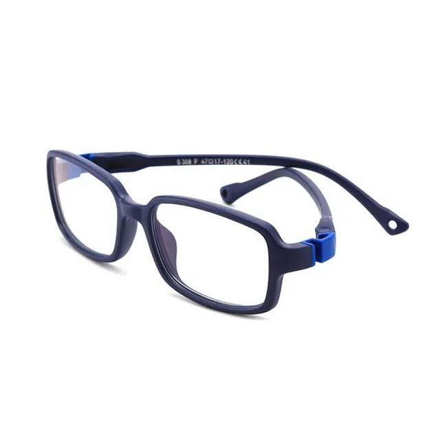Unbreakable Flexible Kids Glasses with Adjustable Strap - Rectangle Frame for Ages 4-7 (S308) - Perfect for School, Sports & Outdoor Activities