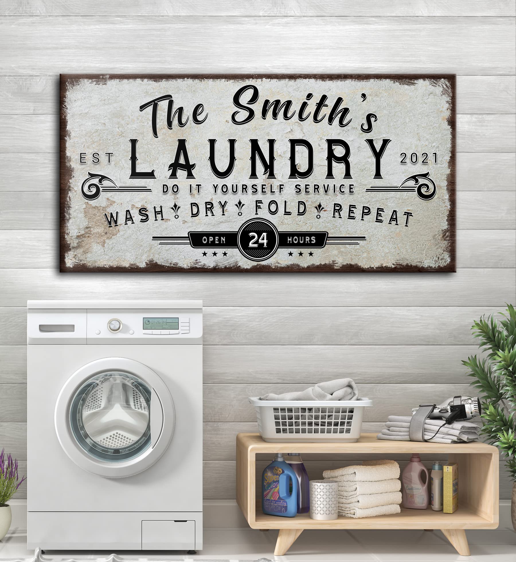 Personalized Laundry Room Sign - Custom Family Name DIY Canvas Wall Art (36