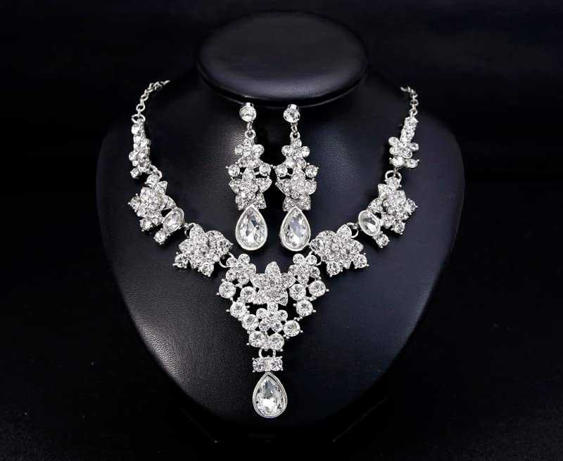 Elegant Floral Wedding Jewelry Set for Women - Crystal Teardrop Bridal Necklace & Dangle Earrings | Perfect for Bridal Showers, Weddings & Formal Occasions