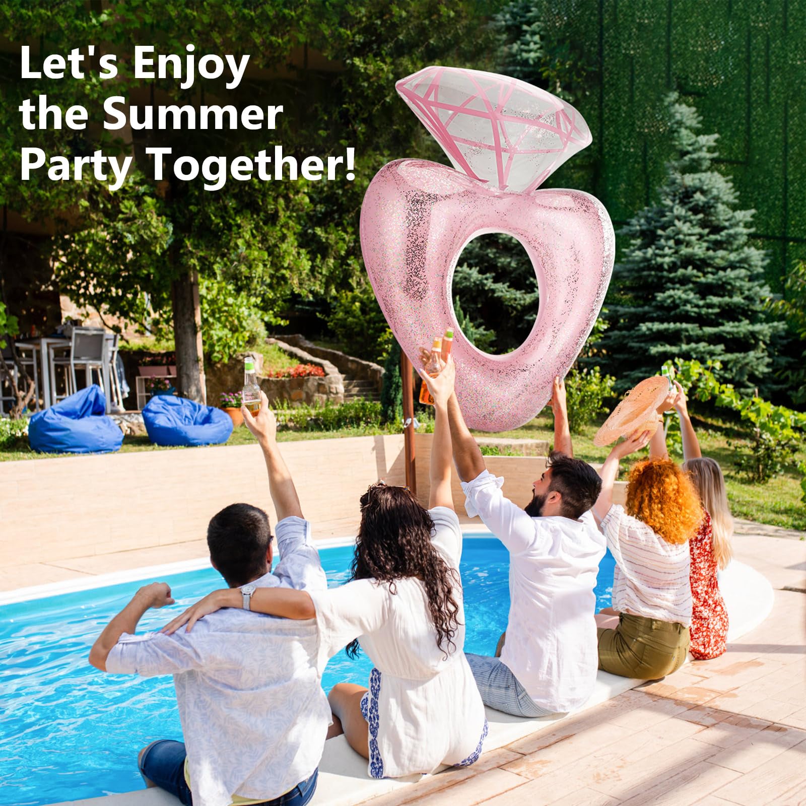 MoKo Inflatable Pool Floats for Adults - Heart Shaped Swim Ring, Summer Swimming Tube, Bachelorette Party Decorations, Beach Wedding Pool Toys, Water Fun Swimming Circle for Pool Party, Girls Day Out