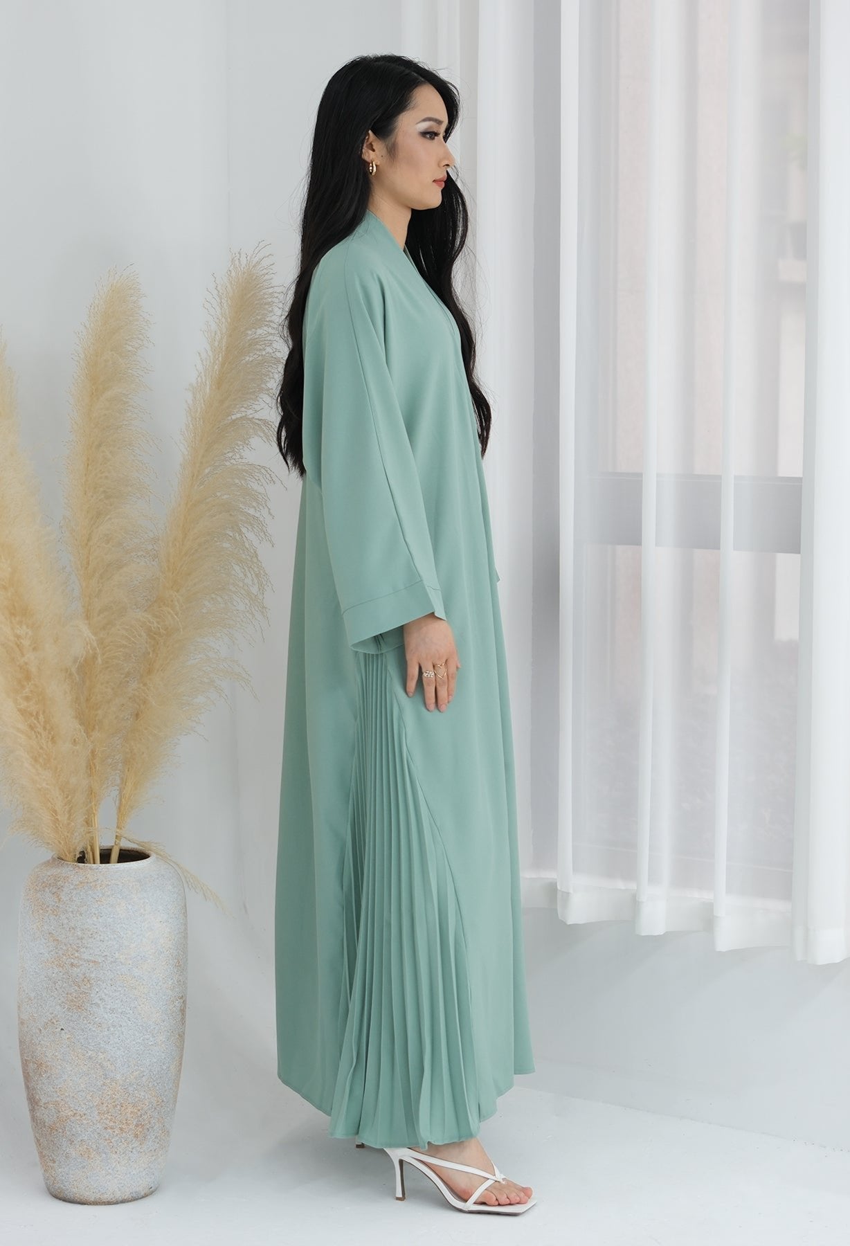 Hera Open Abaya Kimono - Lightweight Flowy Mint Green Cover-Up for Women | Perfect for Beach, Vacation & Boho Fashion