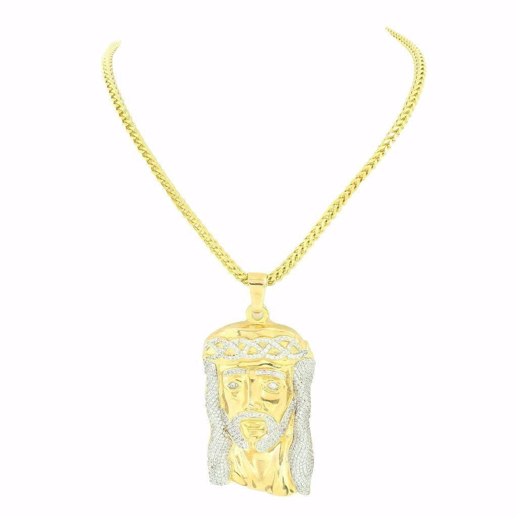 Jesus Pendant Necklace - 14K Gold Plated Sterling Silver with Lab-Created Diamond & Franco Chain | Religious Jewelry for Men & Women | Perfect for Church, Gifts & Everyday Wear