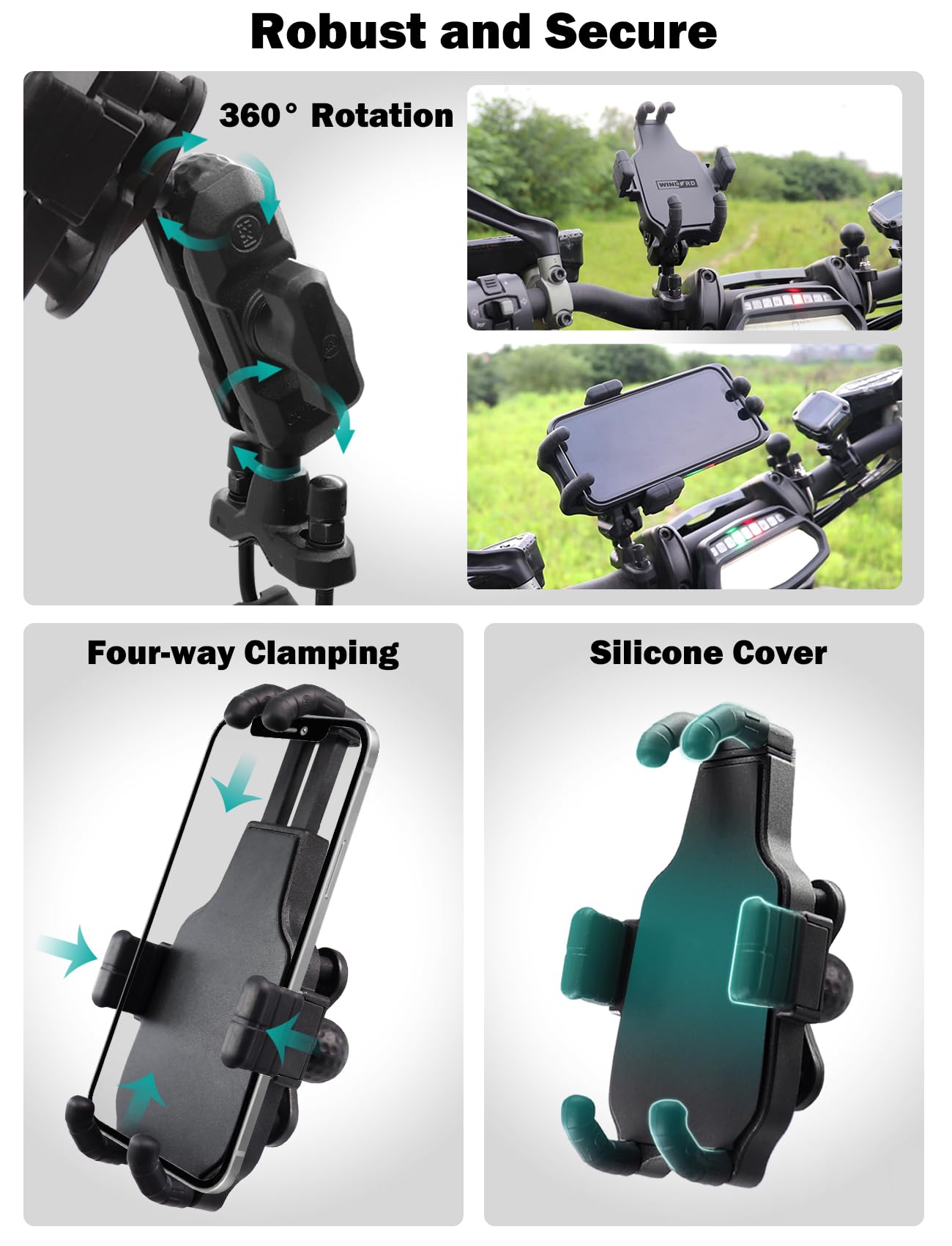 WINDFRD Anti-Vibration Motorcycle Phone Mount for iPhone 14 Pro Max - Handlebar & Harley Davidson Use