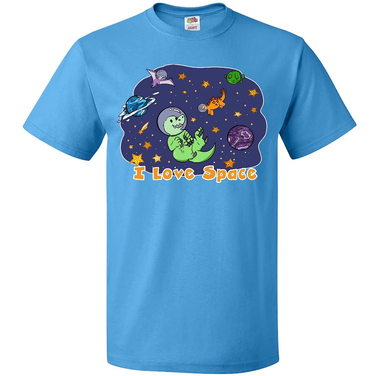 Inktastic I Love Space Cute Dinosaur and Planets Graphic T-Shirt for Men & Women - Astronomy Lover Tee for Casual Wear, Space Theme Party & Science Gifts