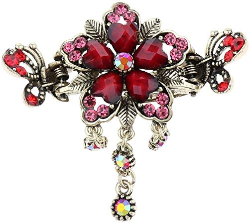 Vintage Metal Hair Claw Clips with Tassel Dangle - Retro Women's Hair Clips, Barrettes & Hair Accessories in Red - Perfect for Parties, Weddings & Everyday Styling