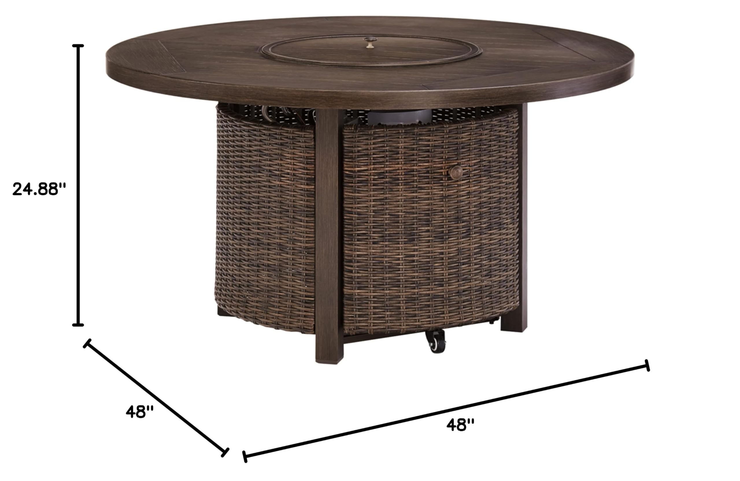 Signature Design by Ashley Paradise Trail Outdoor Round Wicker Patio Fire Pit Table - Weather-Resistant Brown Rattan Fire Pit for Backyard, Garden & Poolside Gatherings
