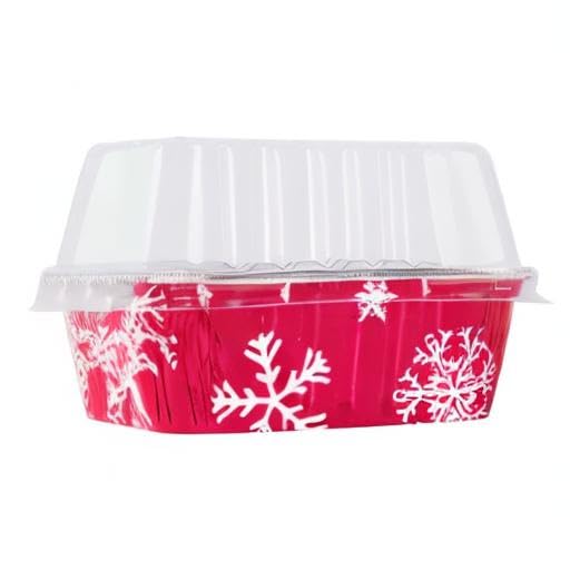 KitchenDance 1 Lb Disposable Aluminum Mini Loaf Pans with Clear Snap-on Lids - 15 oz Baking Pans for Holiday Cooking, Party Desserts & Meal Prep (Red & Silver, 50 Count)
