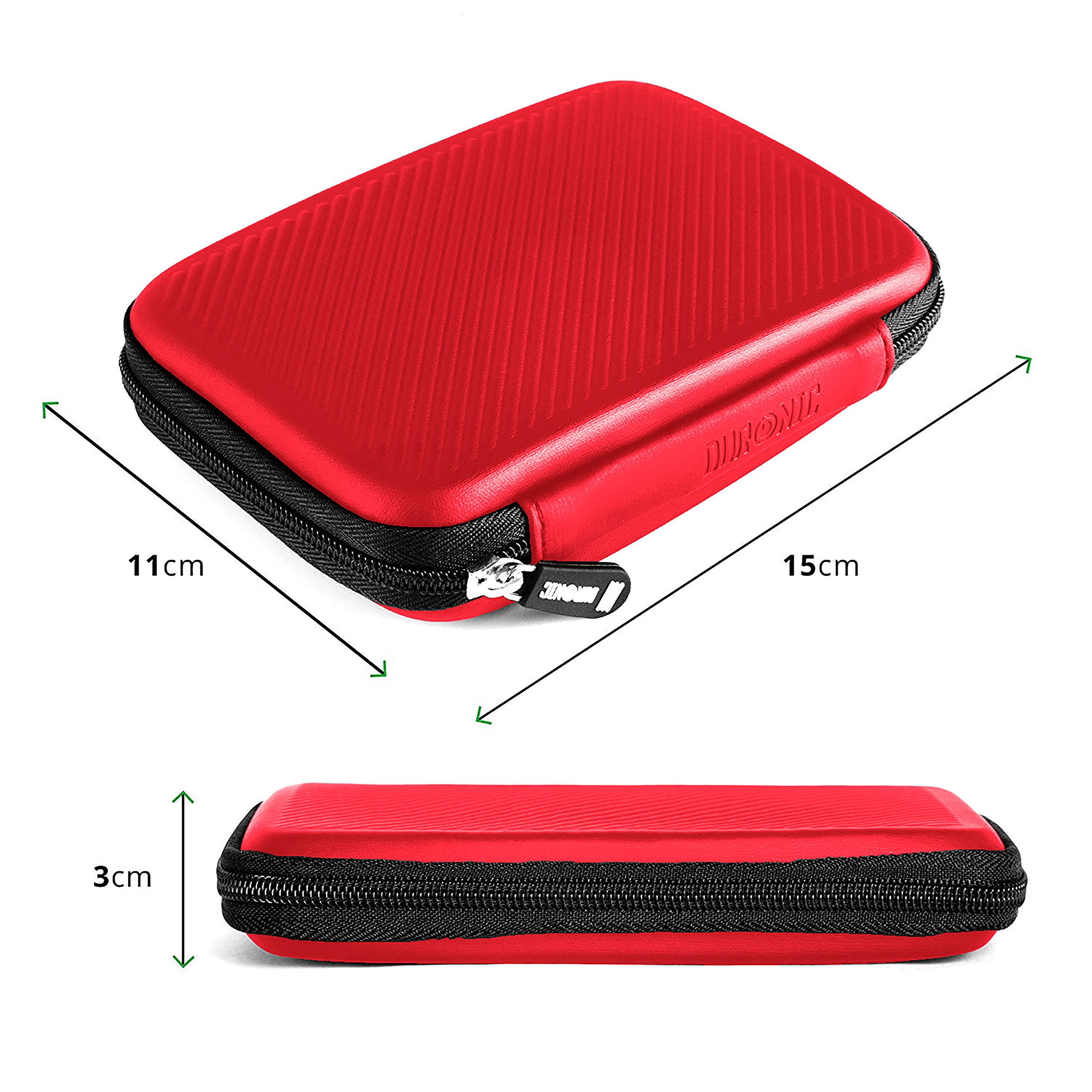 Duronic HDC2/RD Portable EVA Hard Drive Case - Protective Storage Pouch for External Hard Drives & Cables (Red) | Compatible with WD, Toshiba, Seagate, Samsung | Lightweight Travel & Office Data Protection Solution