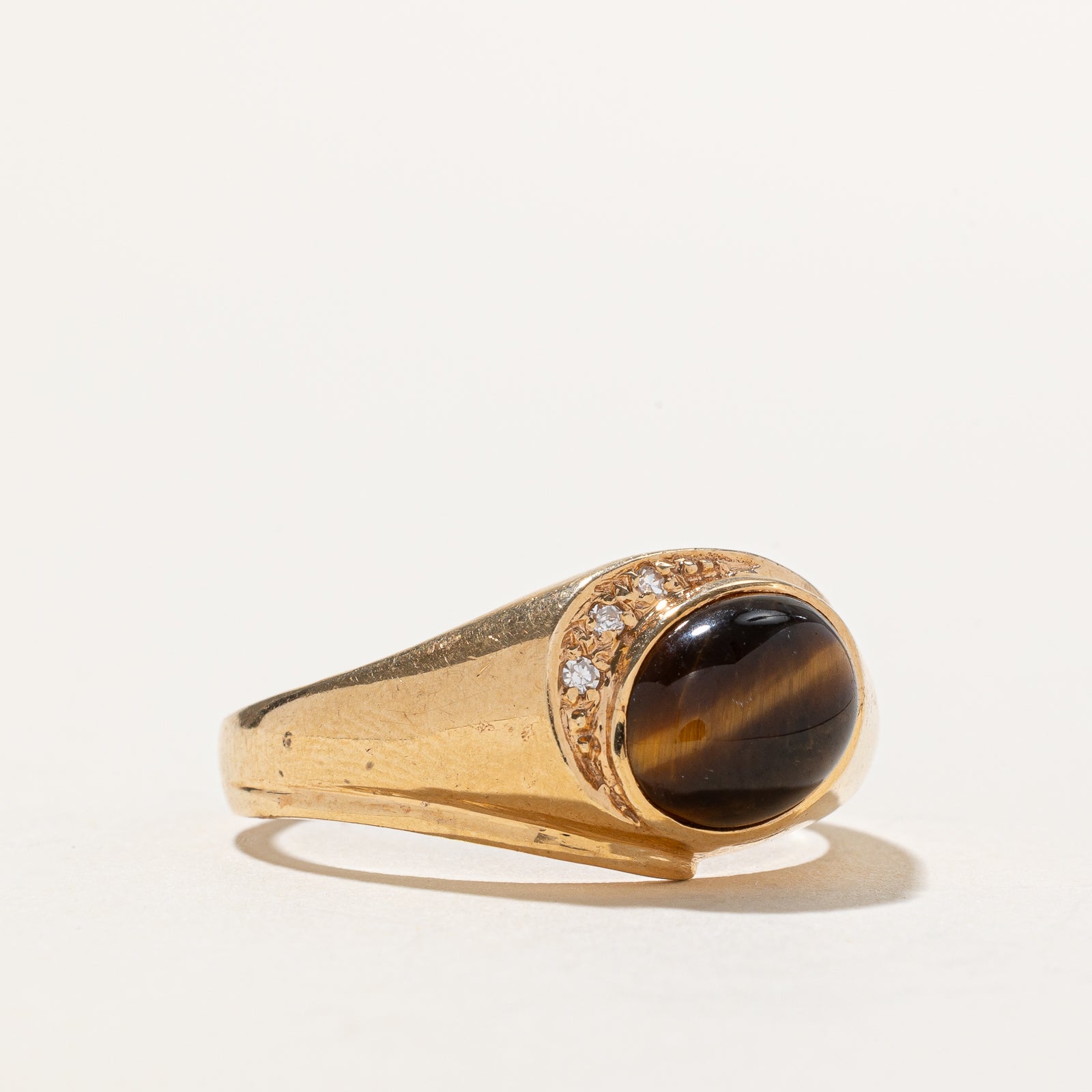 Tigers Eye and Diamond Ring - 2.40ct Natural Stone with 0.03ctw Diamonds - Size 11.5 - Elegant Jewelry for Women, Perfect for Weddings, Anniversaries and Special Occasions