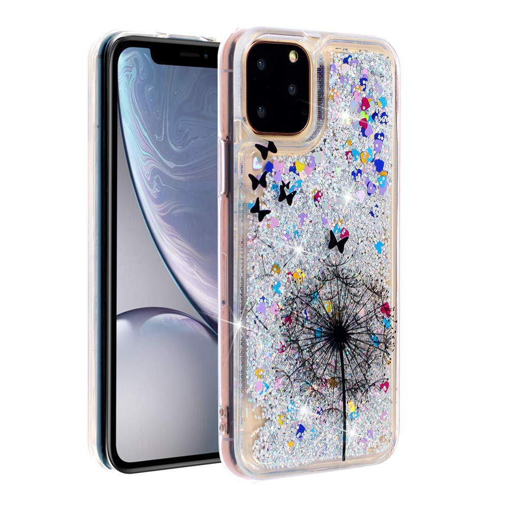 LEECOCO iPhone 11 Pro Max Case - Dandelion Glitter Liquid Shiny Clear TPU Silicone Shockproof Protective Cover for iPhone 11 Pro Max 6.5 Inch | Perfect for Everyday Use, Parties & Gift Giving