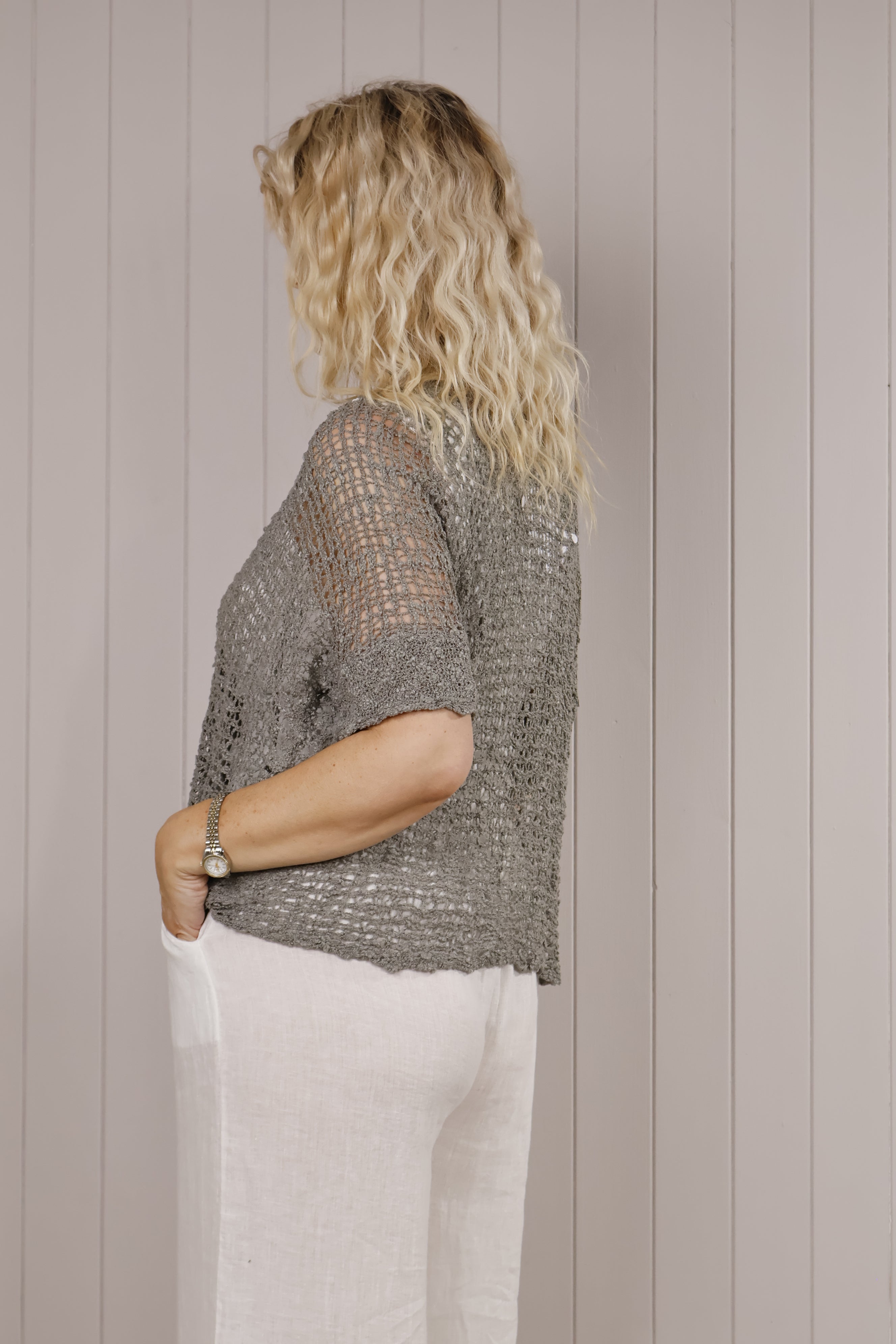 Pippa Popcorn Cardigan for Women - Soft Grey Knit Sweater | Cozy Loungewear & Casual Outfit Essential