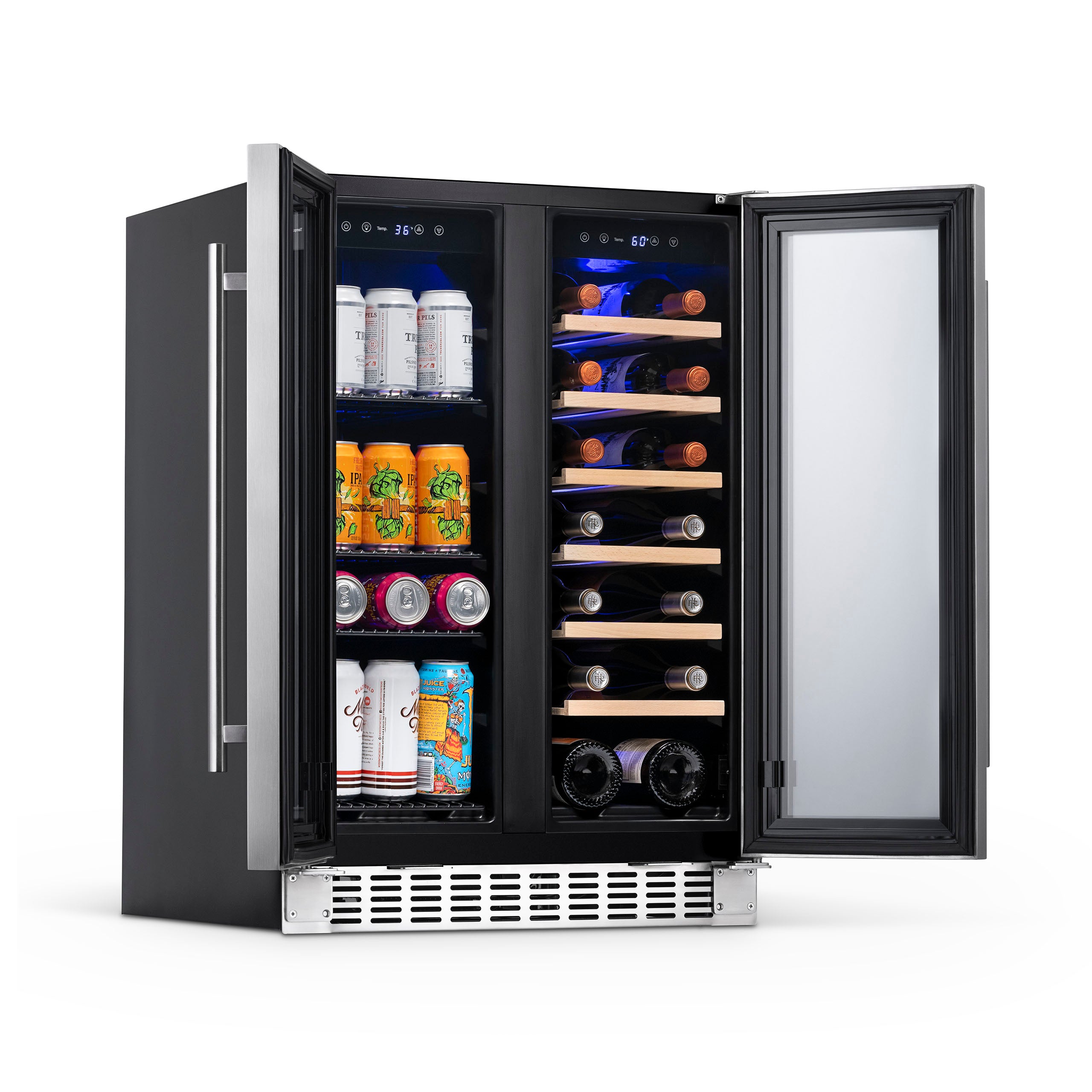 Newair® 58 Can 18 Bottle Dual Zone Built-In Beverage Cooler Refrigerator - Perfect for Wine, Beer & Soda Storage in Home Bars, Offices & Man Caves