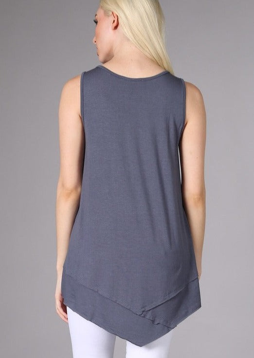 Flattering Sleeveless Tunic Top for Women - Slate Grey - Made in USA - Perfect for Summer, Casual Wear & Office Outfits