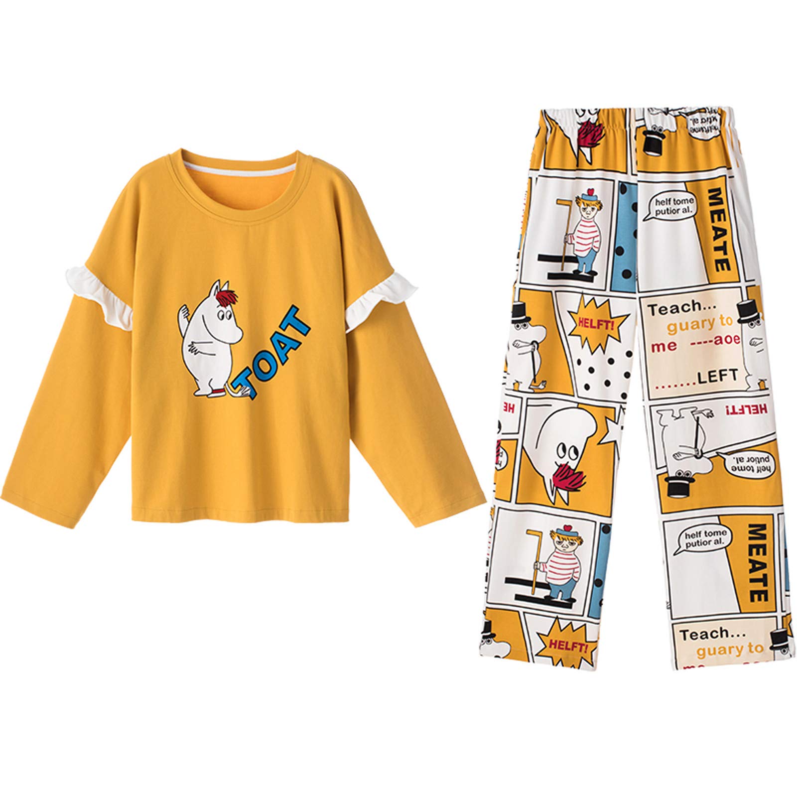 Women's Printed Top and Pants Set - Comfortable Lounge Wear & Sleepwear - Yellow XL - Perfect for Home Relaxation, Yoga, and Casual Outings