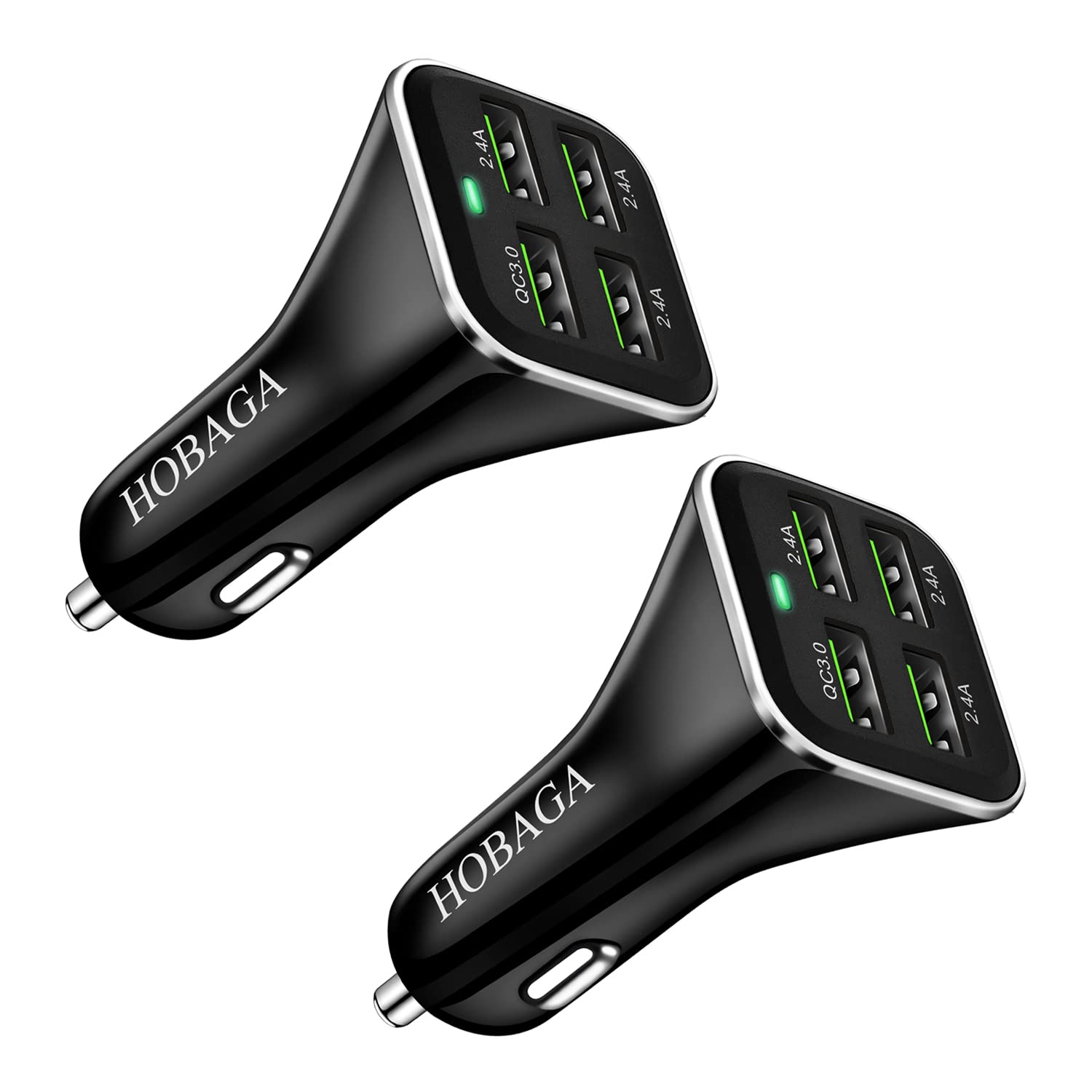 Fast Charging USB Car Charger Adapter - QC 3.0 48W 4-Port Multi Charger with 9.6A Output for iPhone, Samsung, Android Smartphones [2 Pack] - Perfect for Road Trips, Commuting & Family Travel