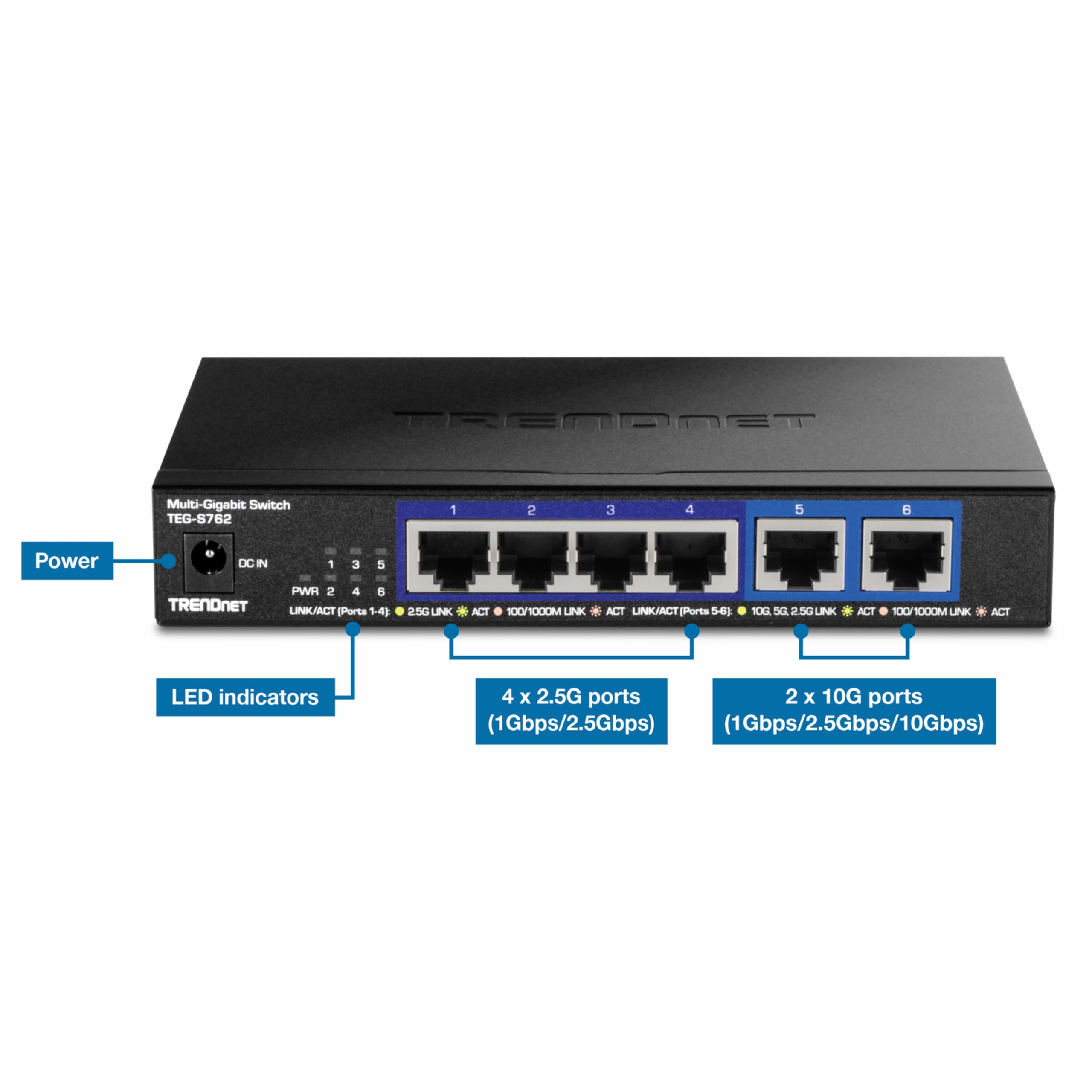 TRENDnet 6-Port 10G Ethernet Switch with 4 x 2.5G & 2 x 10G RJ-45 Ports | 60Gbps Switching Capacity | Wall Mountable | Lifetime Warranty | Ideal for Home Office, Gaming & Small Business Networks