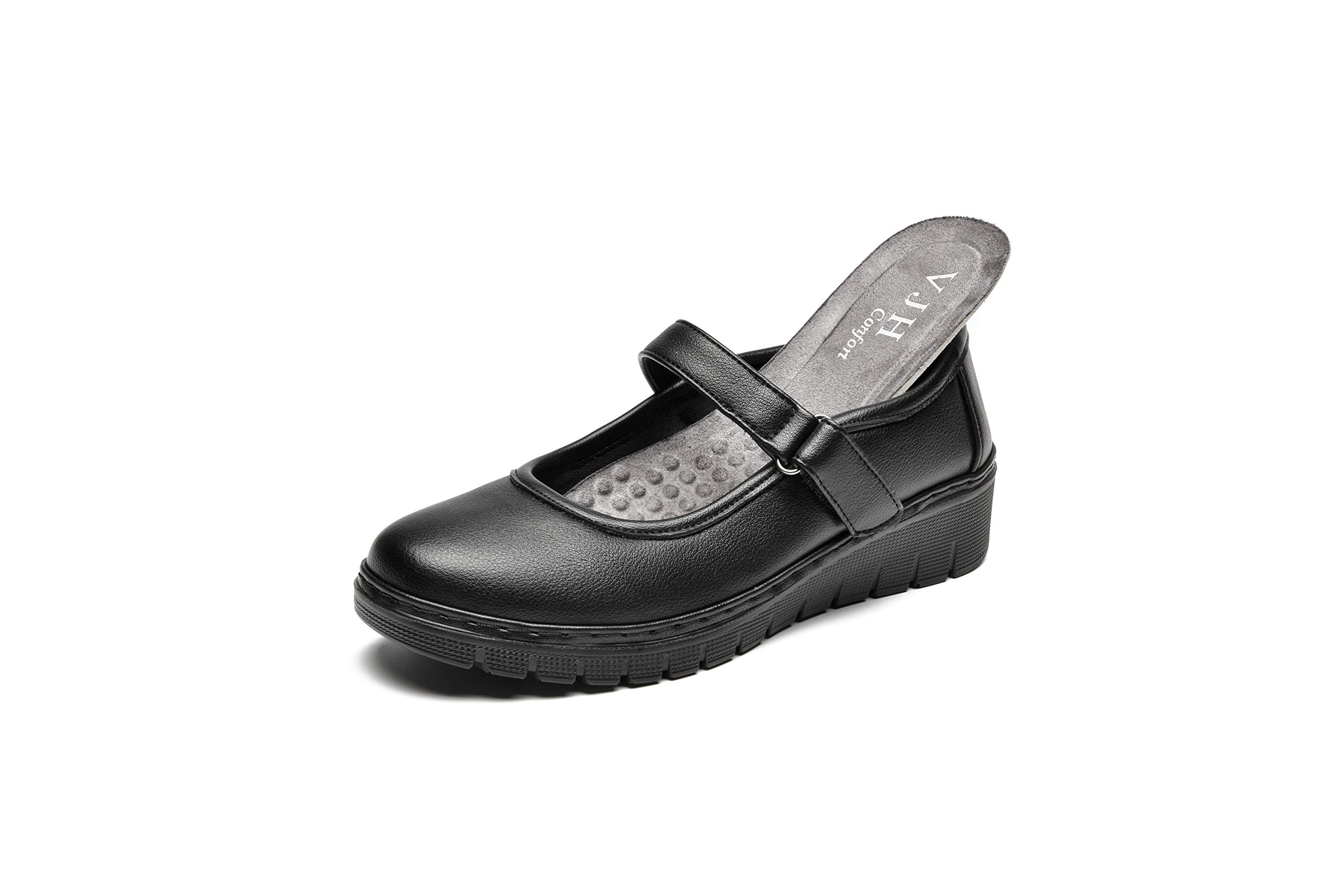 VJH Comfort Women's Mary Jane Flats - Orthotic Slip-On Walking Shoes with Round Toe & Low Wedge for All-Day Support | Perfect for Work, Travel and Casual Wear