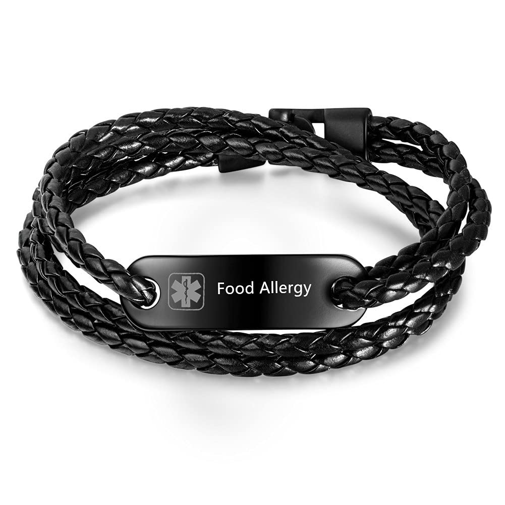 Customizable Medical Alert ID Bracelets for Men & Women - Handmade Braided Leather Emergency Wristband with Allergy Awareness Card | Perfect for Daily Wear, Travel Safety & Health Protection
