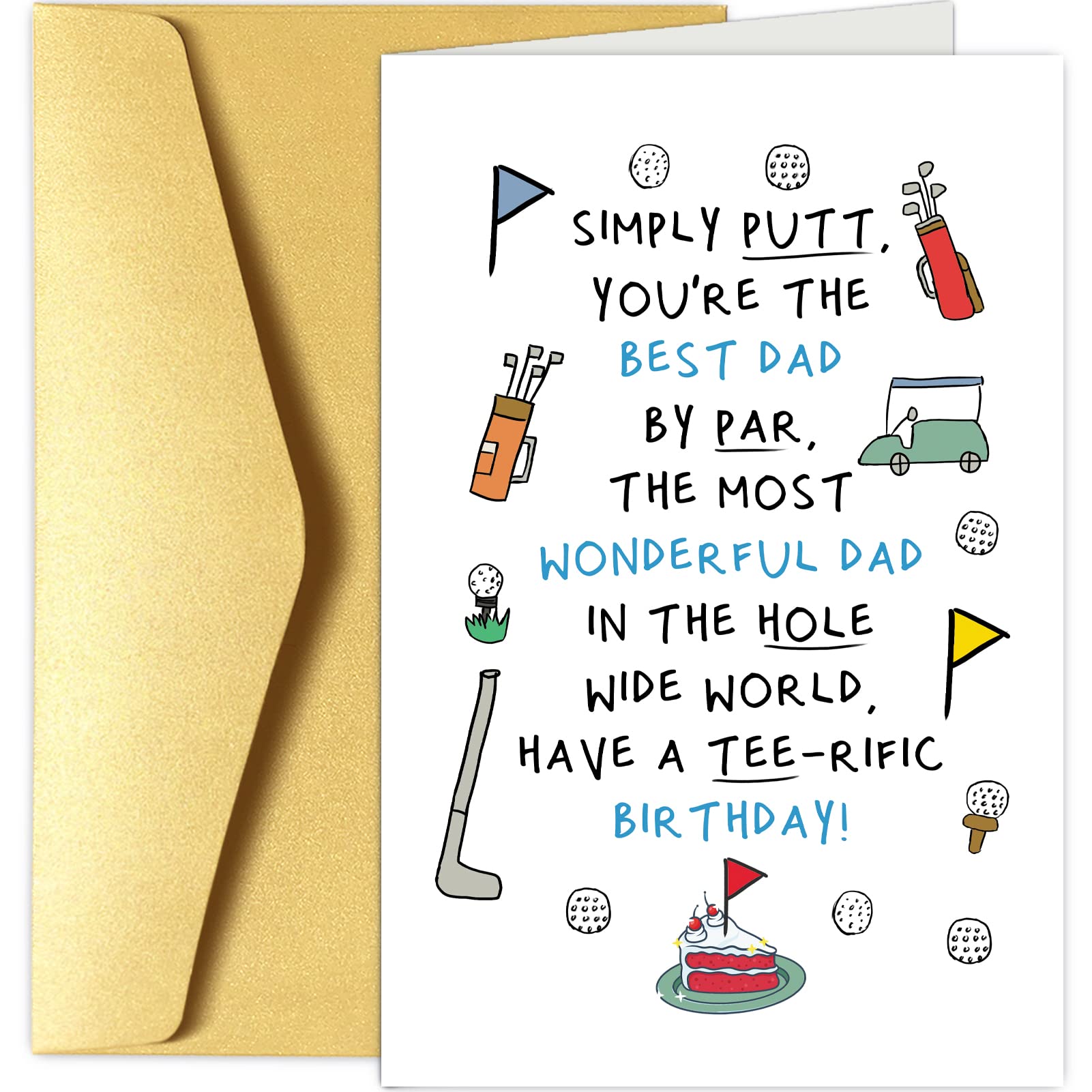 Funny Golf Birthday Card for Dad from Son or Daughter - Humorous Tee-rific Birthday Greeting Card - Perfect for Golf Lovers & Father's Day Gifts