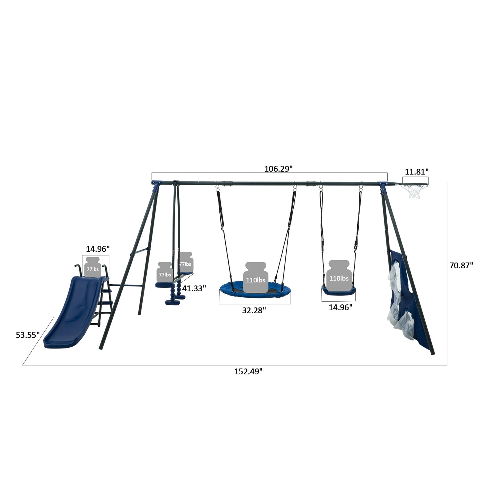 6-in-1 Outdoor Swing Set for Kids with Slide, 2 Swings, Basketball Hoop, Soccer Net & Glider - Backyard Playset for Fun Outdoor Activities | Perfect for Gardens, Parks & Playgrounds