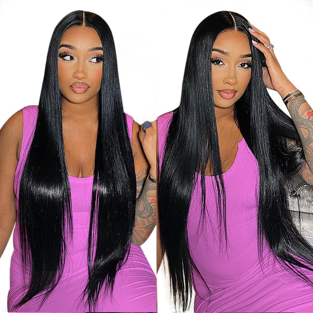 Mengkai 13x6 Straight Lace Front Wig Human Hair - Pre Plucked with Baby Hair, HD Transparent Lace, 180% Density, 30 Inch Glueless Wigs for Women - Perfect for Daily Wear, Cosplay, and Special Occasions