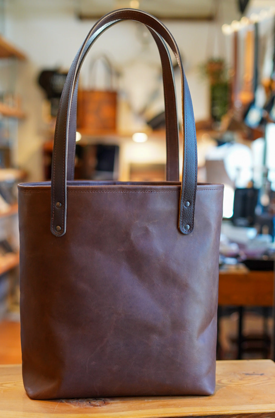 Premium Two-Tone Leather Tote Bag - Dark Amber Harness & Rock River Cappuccino - Stylish Women's Work Bag for Office, Travel & Everyday Use