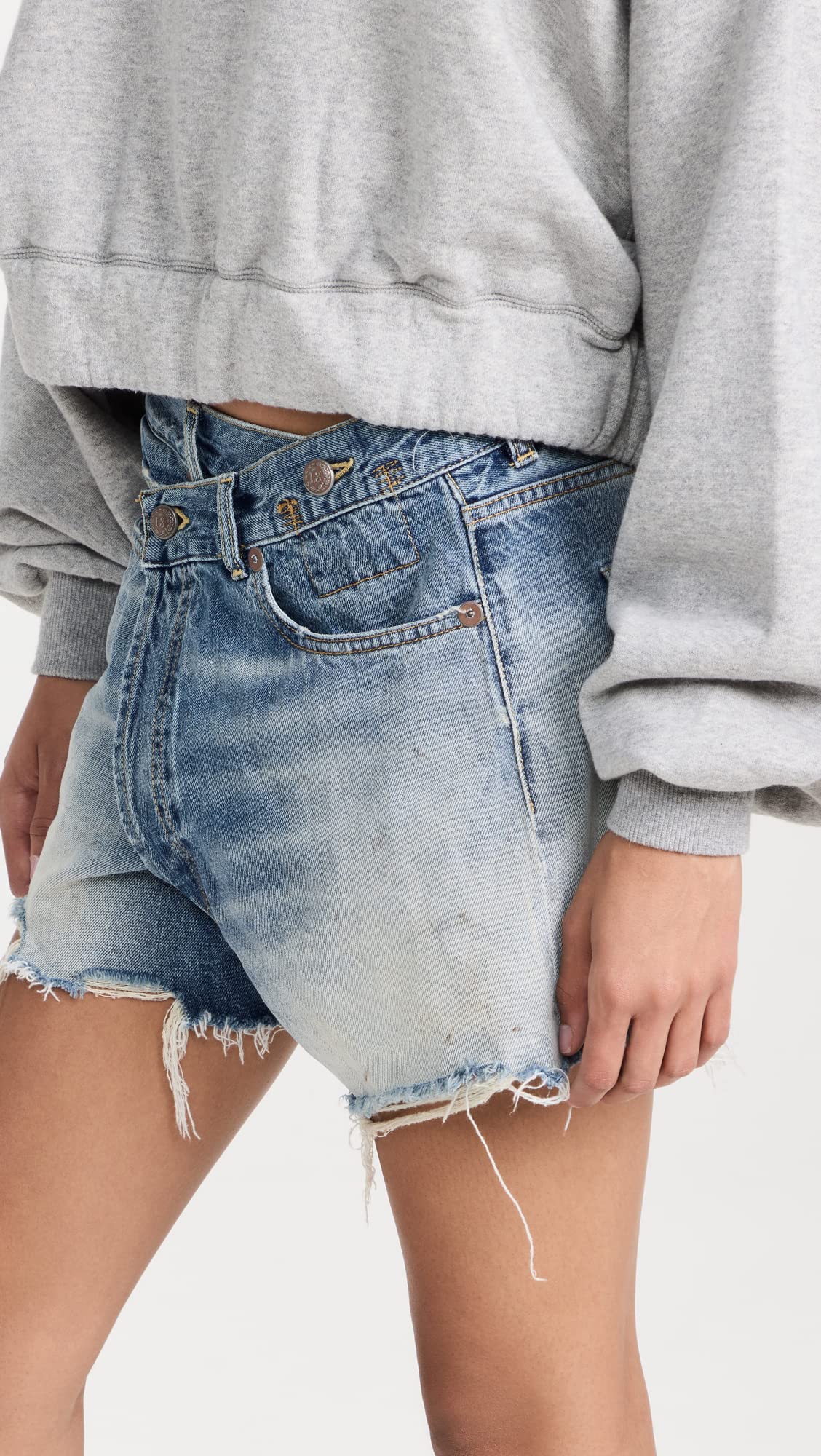 R13 Women's High Waist Crossover Shorts - Stretchy Denim Shorts for Women | Summer Fashion, Casual Wear, Beach Outfits & Street Style