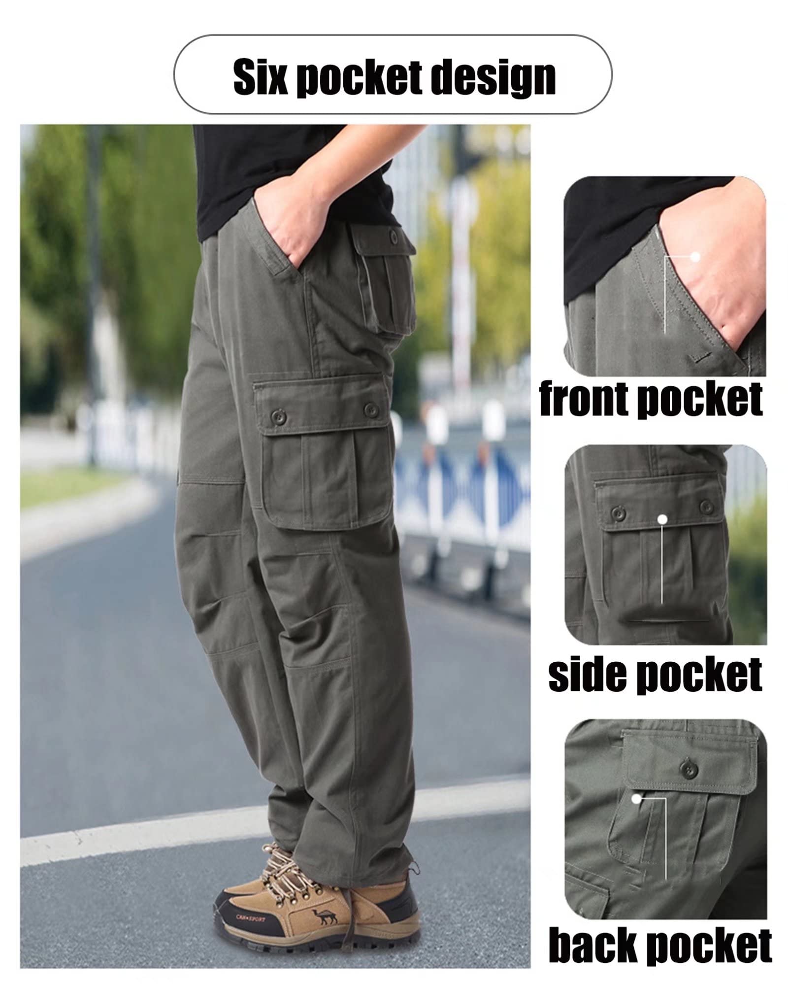 Men's Camo Cargo Work Pants - 6 Pocket Cotton Combat Trousers for Outdoor & Job Sites