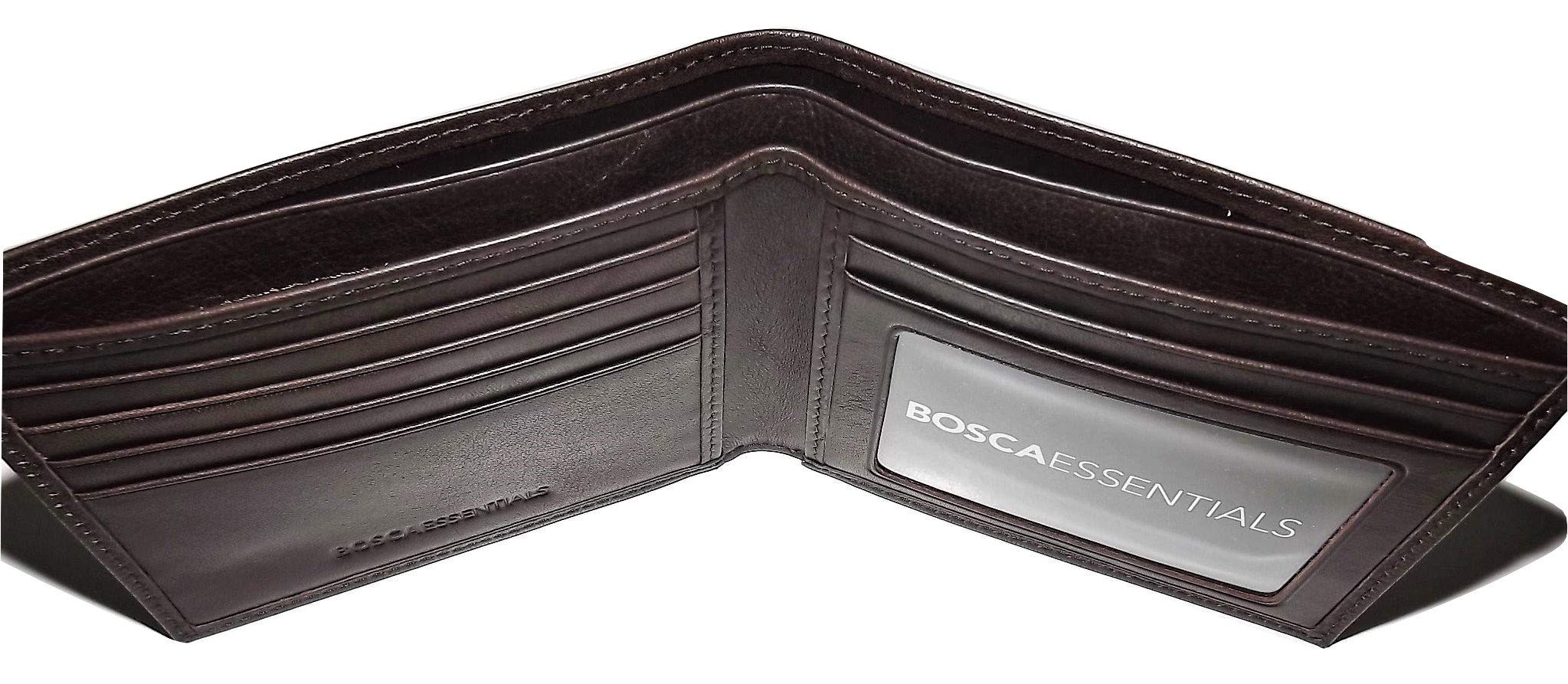 Bosca Nappa Leather Bifold Executive ID Wallet for Men - Slim RFID Blocking Business Card Holder - Dark Brown Luxury Wallet for Office, Travel & Everyday Carry