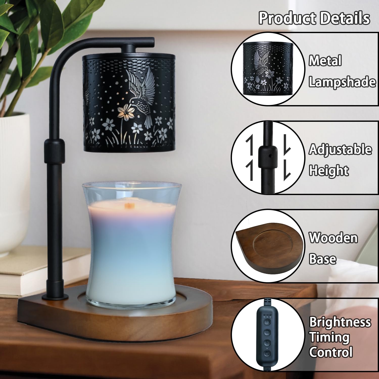 Hummingbird Candle Warmer Lamp with Timer - Perfect Birthday & Housewarming Gift, Jar Candle Warmer with 2 Bulbs for Home Decor, Romantic Dinner, Spa Relaxation & Holiday Ambiance