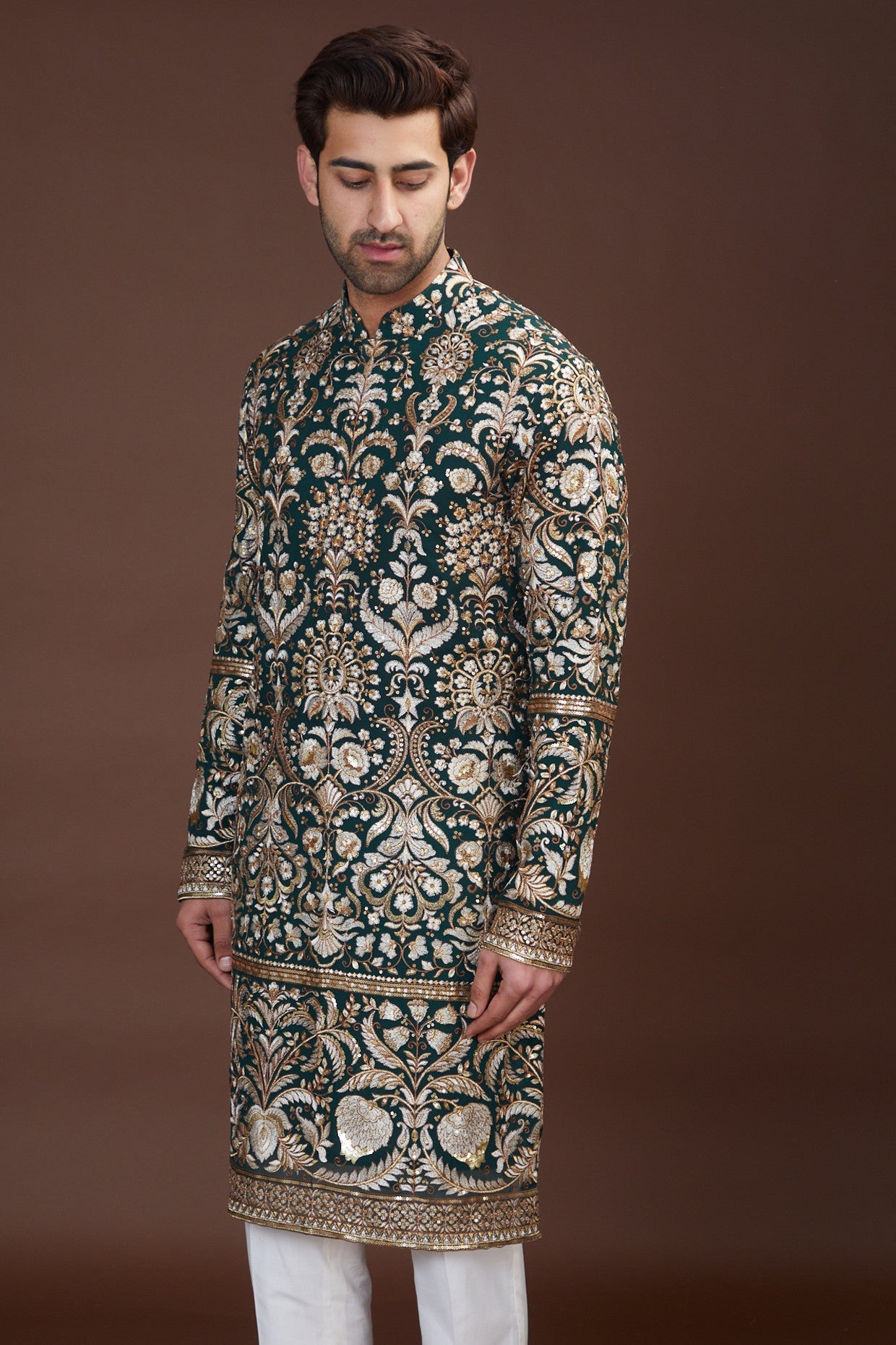 Mehandi Green Royal Kurta - Traditional Indian Embroidered Tunic for Women - Perfect for Festivals, Weddings & Cultural Events